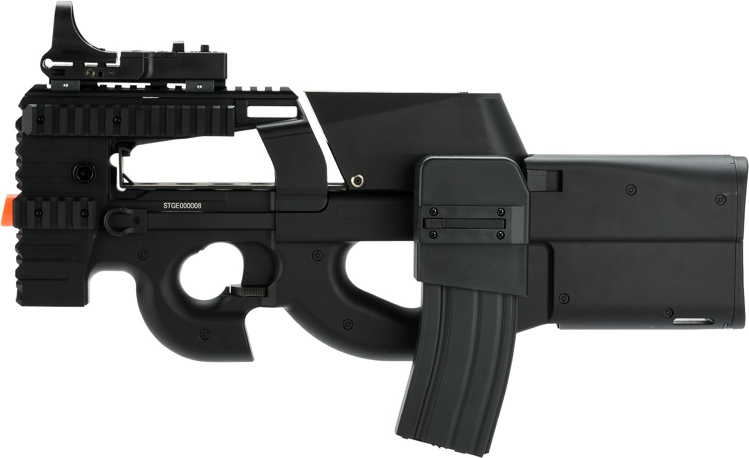 Evike Airsoft Custom Swordfish P90 Airsoft Gun with TMAG Bundle - Black | High Performance Airsoft Rifle for Tactical Games & Training