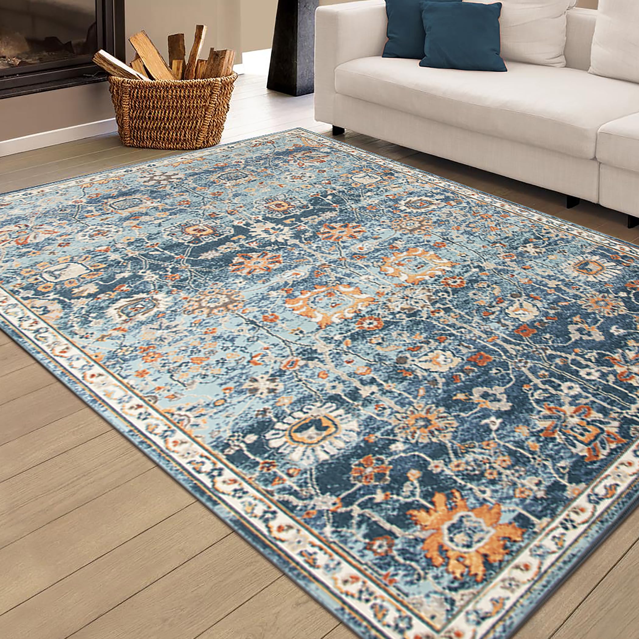 AMER Rugs Bohemian Hialeah Collection 5x7 Indoor/Outdoor Area Rug - Navy Blue Bohemian Rug for Living Room, Bedroom, Dining & Kitchen - Perfect for Home Decor, Patio & High Traffic Areas