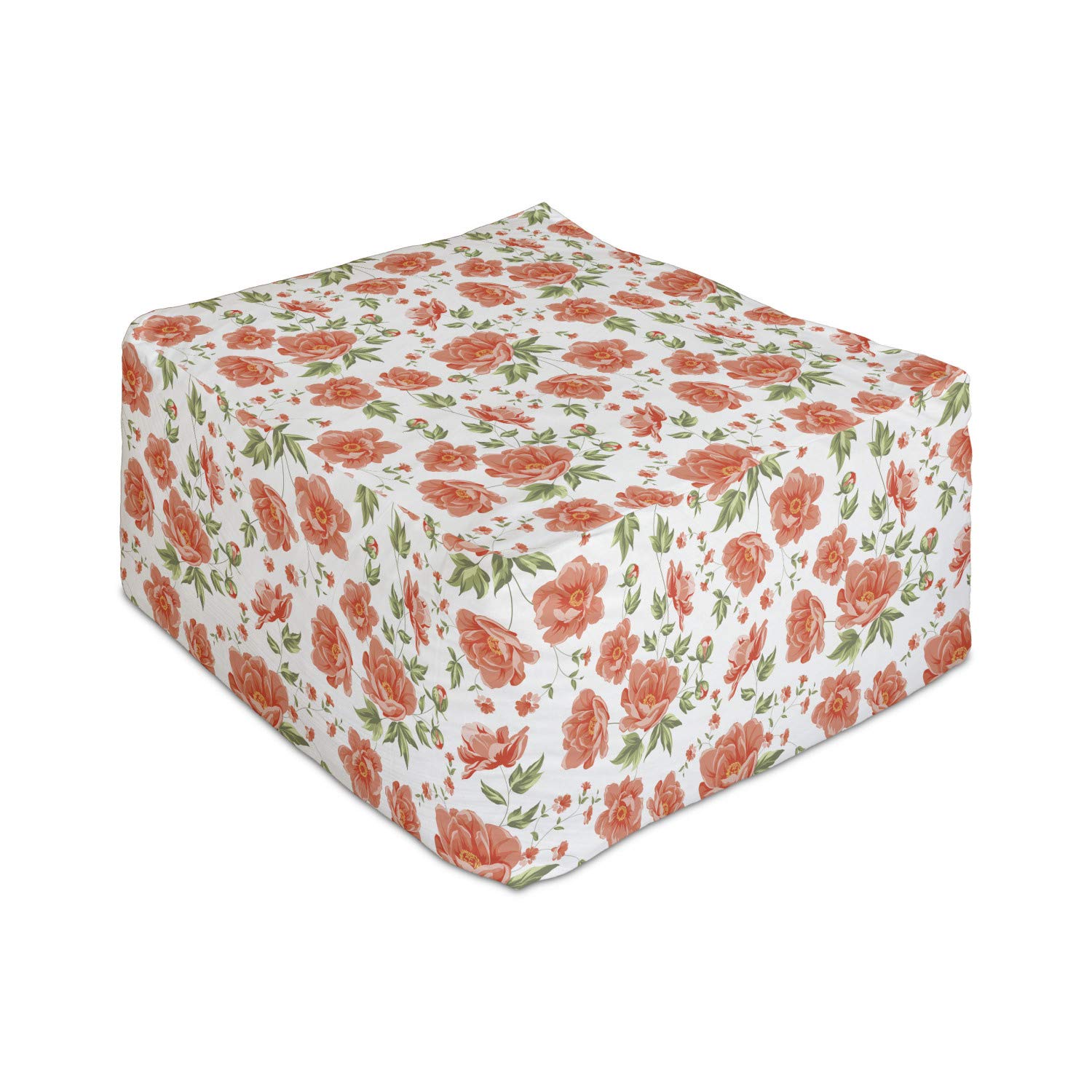 Ambesonne Floral Rectangle Pouf Ottoman - Vintage Romantic Gardening Plants Design, 25