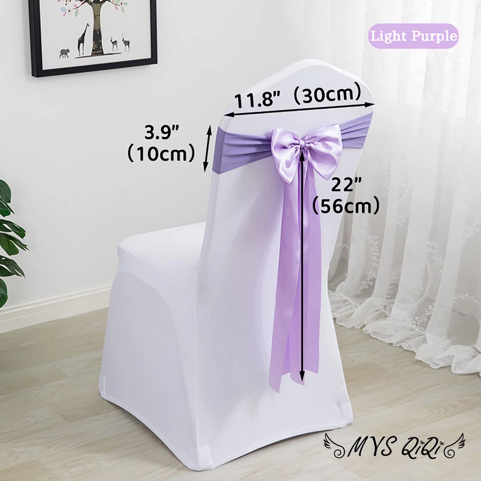 100 PCS Light Purple Spandex Chair Bands - Stretchable Satin Chair Sashes & Ribbons for Wedding, Party, Banquet, Hotel Decor - Elegant Chair Cover Bows for Home & Kitchen Decoration