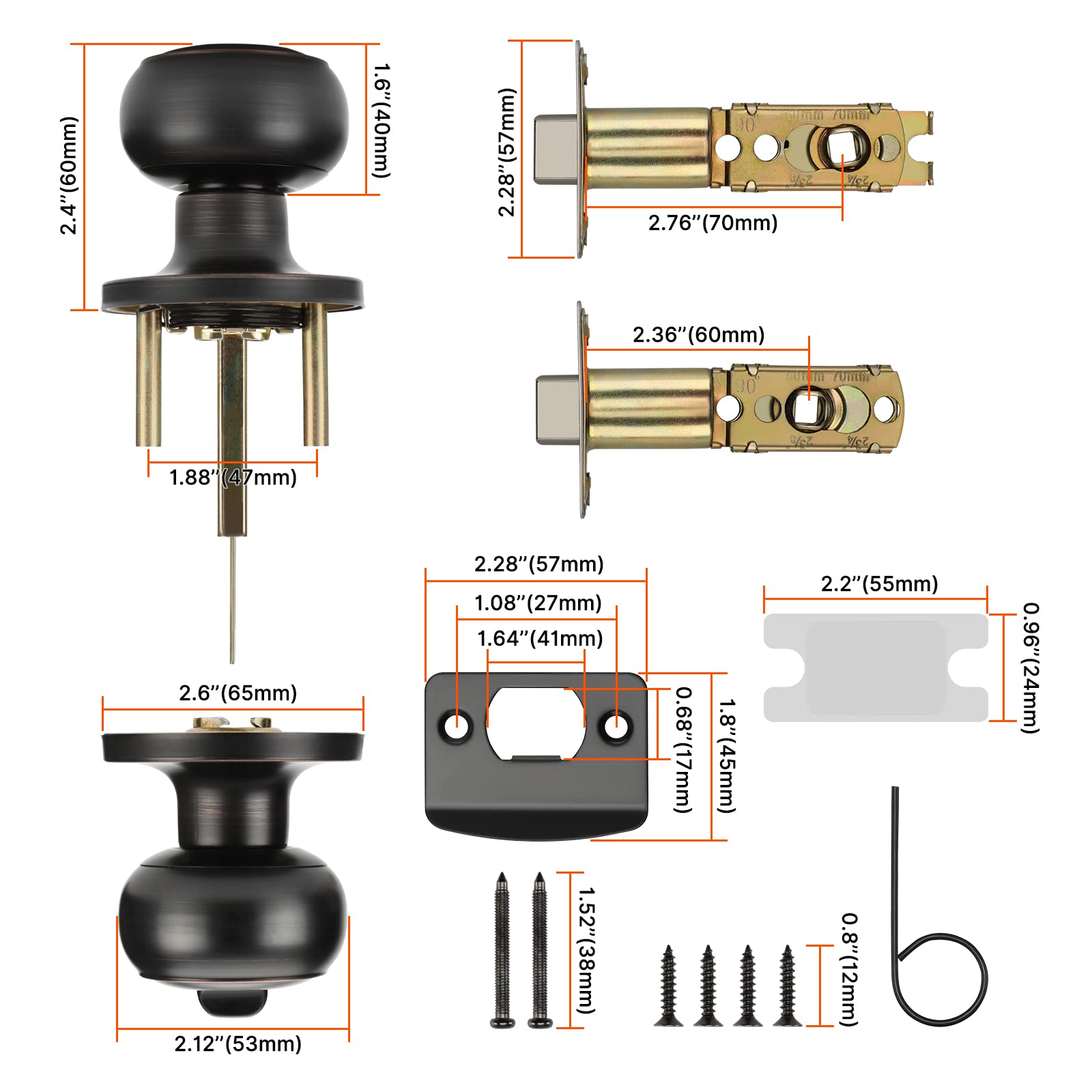 Oil Rubbed Bronze Door Knobs (6-Pack) - Stainless Steel Privacy Door Knob Set for Interior Doors - Perfect for Bathroom, Bedroom & Home Security - Durable & Stylish Hardware for Modern Homes
