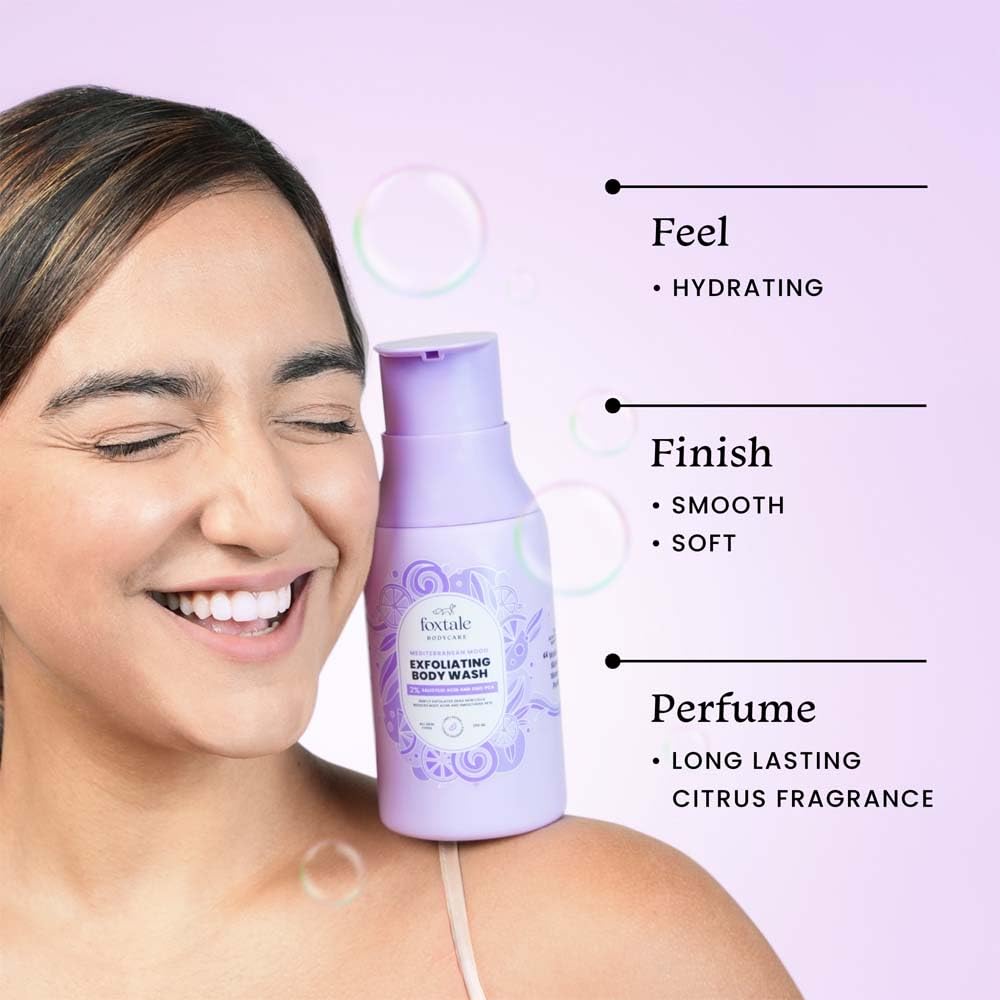 Foxtale 2% Salicylic Acid Body Wash for Acne & Ingrown Hair - Exfoliating Shower Gel with Zinc PCA for Smooth Skin - Reduces Strawberry Skin & Uneven Texture in 28 Days - 250ml Body Wash for Men & Women - Perfect for Daily Shower & Post-Workout Skincare Routine