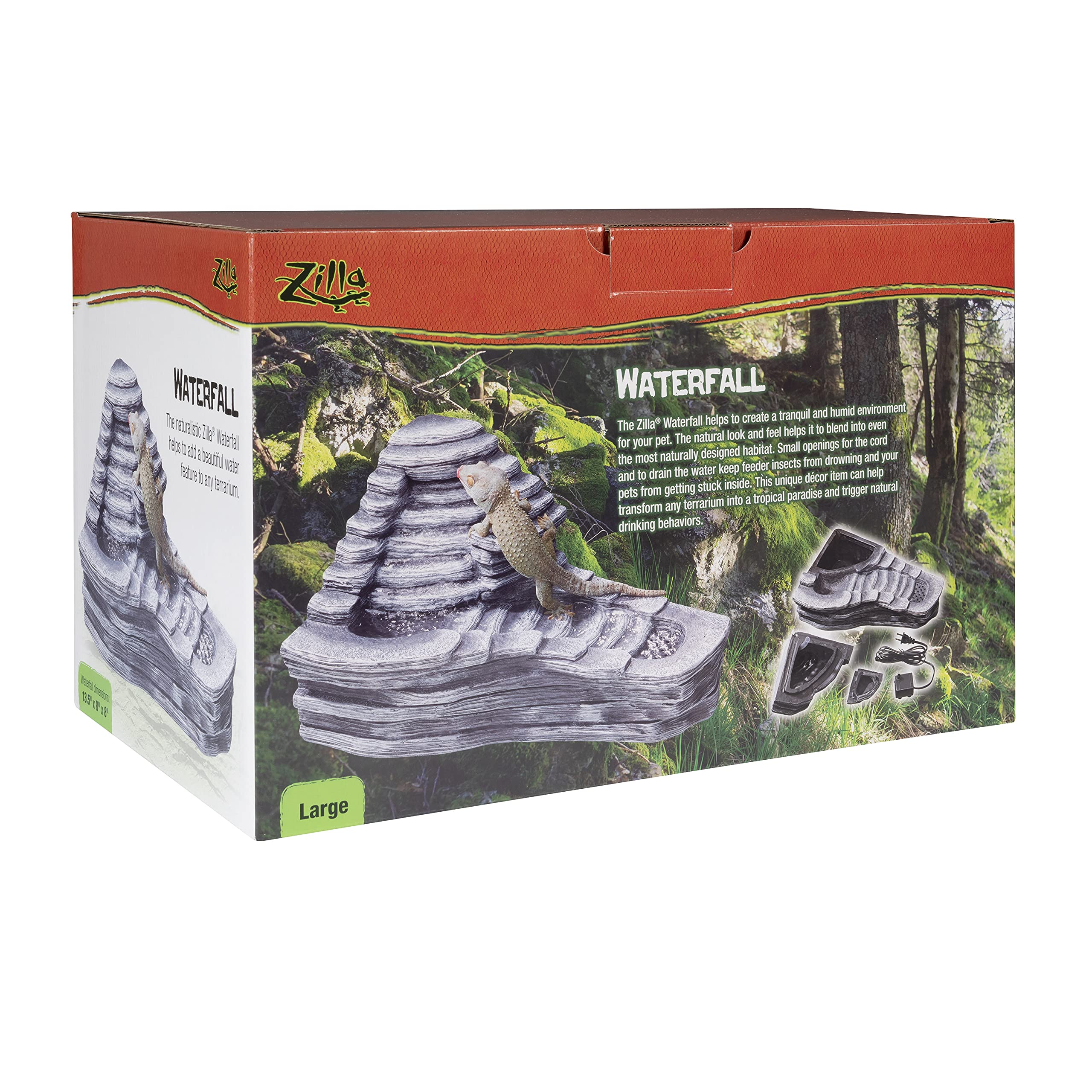 Zilla Pet Reptile Terrarium Waterfall Décor - Large Size Reptile Habitat Accessory for Lizards, Frogs & Snakes - Perfect for Tropical Terrarium Setup & Natural Habitat Simulation