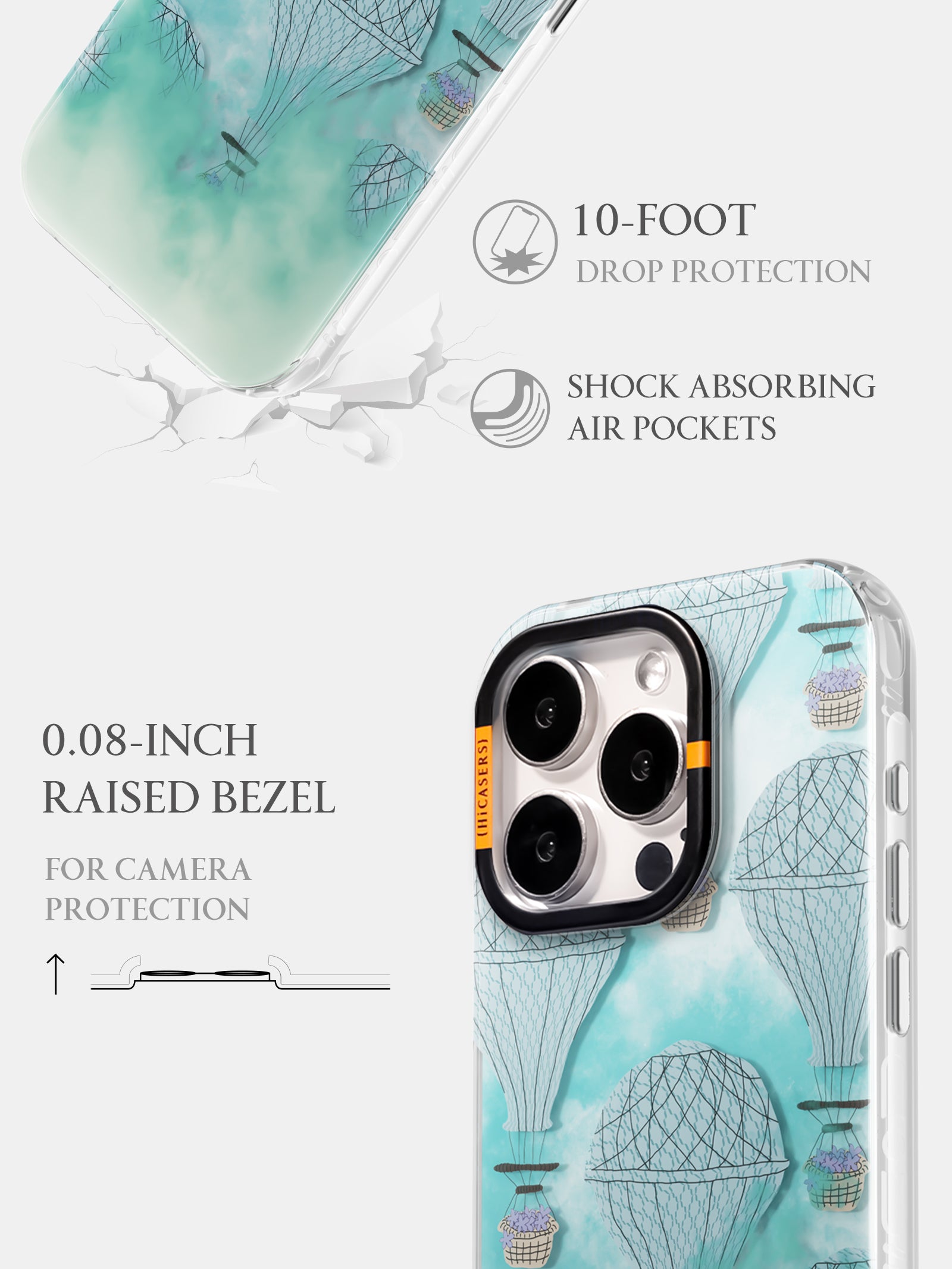 Iridescent Hot Air Balloon Phone Case - Aqua Cloud Design | Durable Protective Cover for iPhone & Android | Perfect for Travel, Outdoor Adventures & Everyday Use