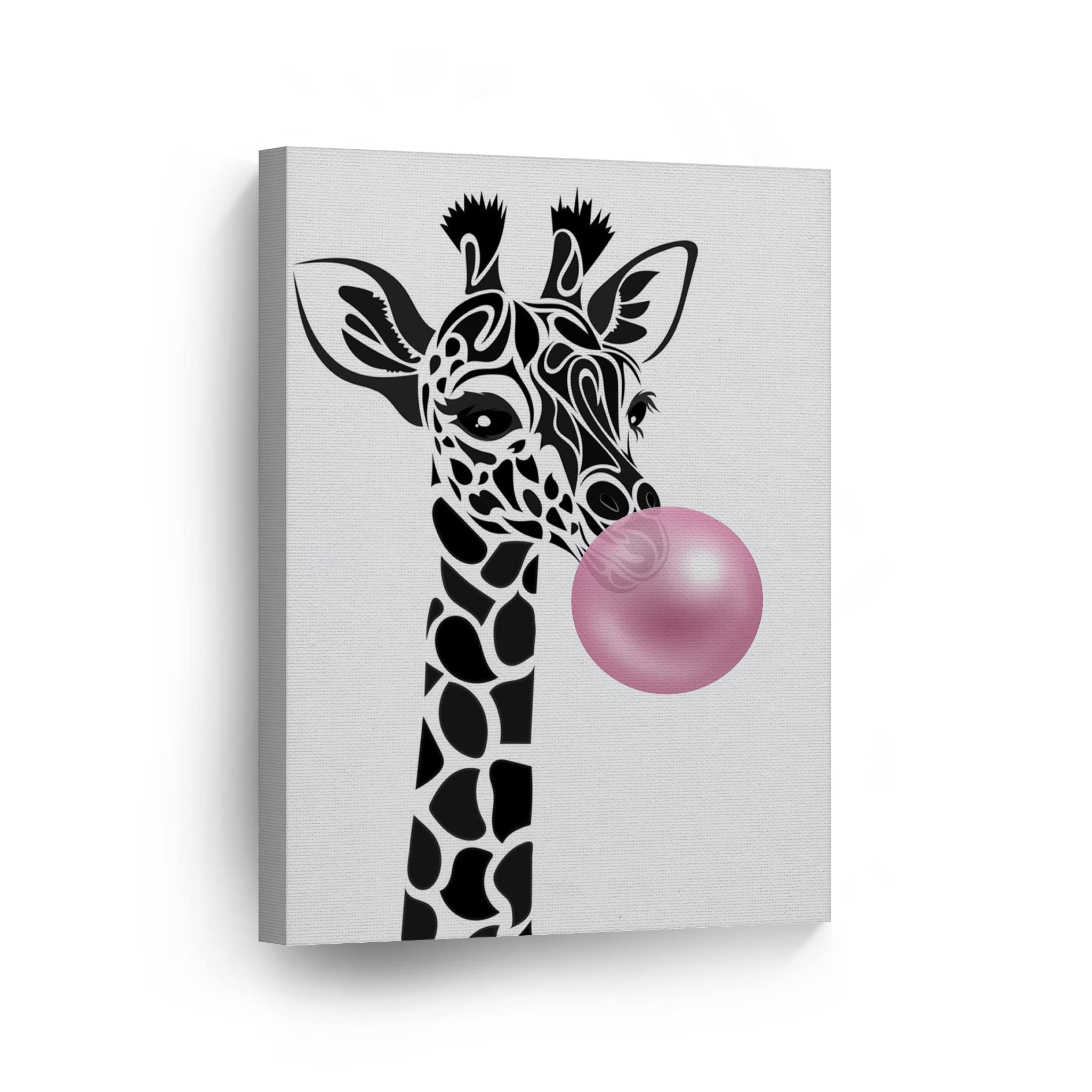 Cute Giraffe Canvas Wall Art - Pink Bubble Gum Animal Print Nursery Decor, 40x30 Inch Stretched Ready to Hang, Made in USA - Perfect for Kids Room, Baby Shower Gift & Playroom Decoration