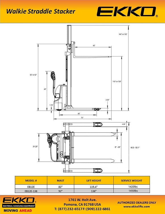 Ekko EB12E 138 Full Powered Straddle Stacker - 138