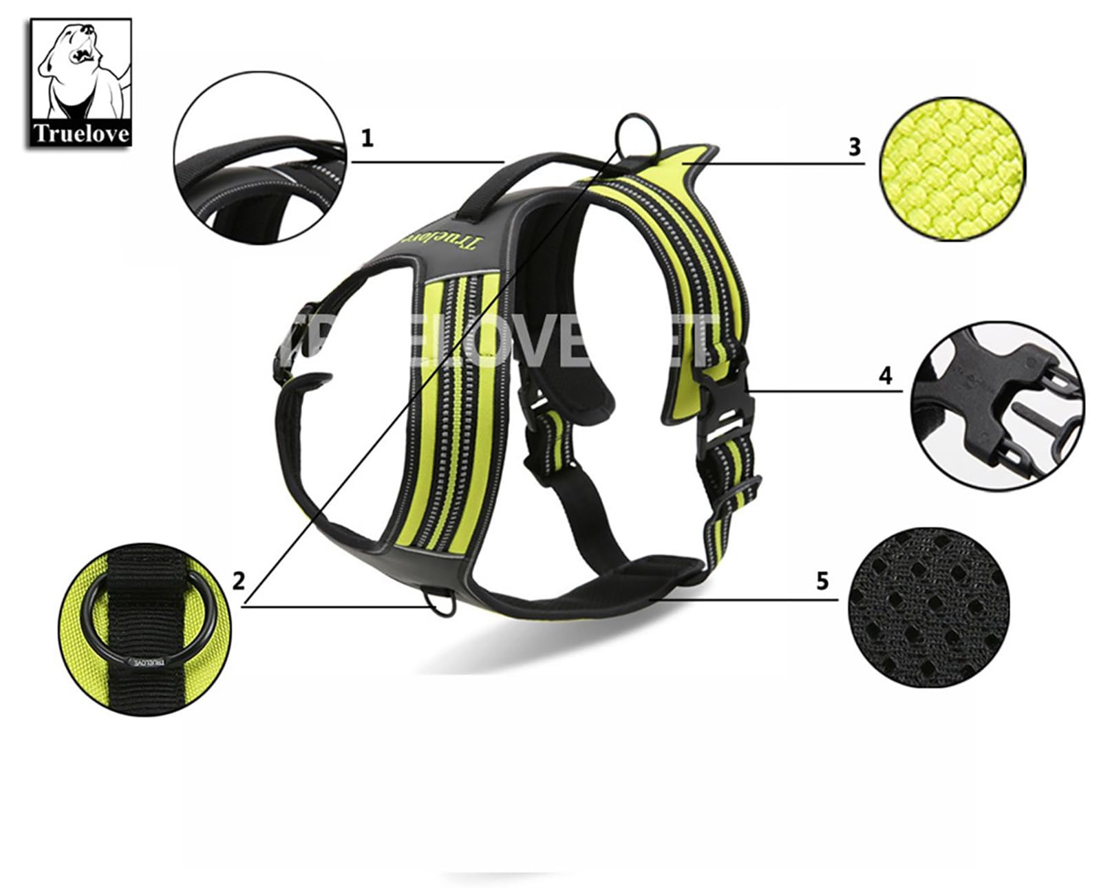 Truelove Reflective No-Pull Dog Harness with Handle - Soft Padded Pet Vest for Large Breeds - Durable Oxford Outer Layer (TLH5551) - Perfect for Night Walks, Jogging & Outdoor Adventures