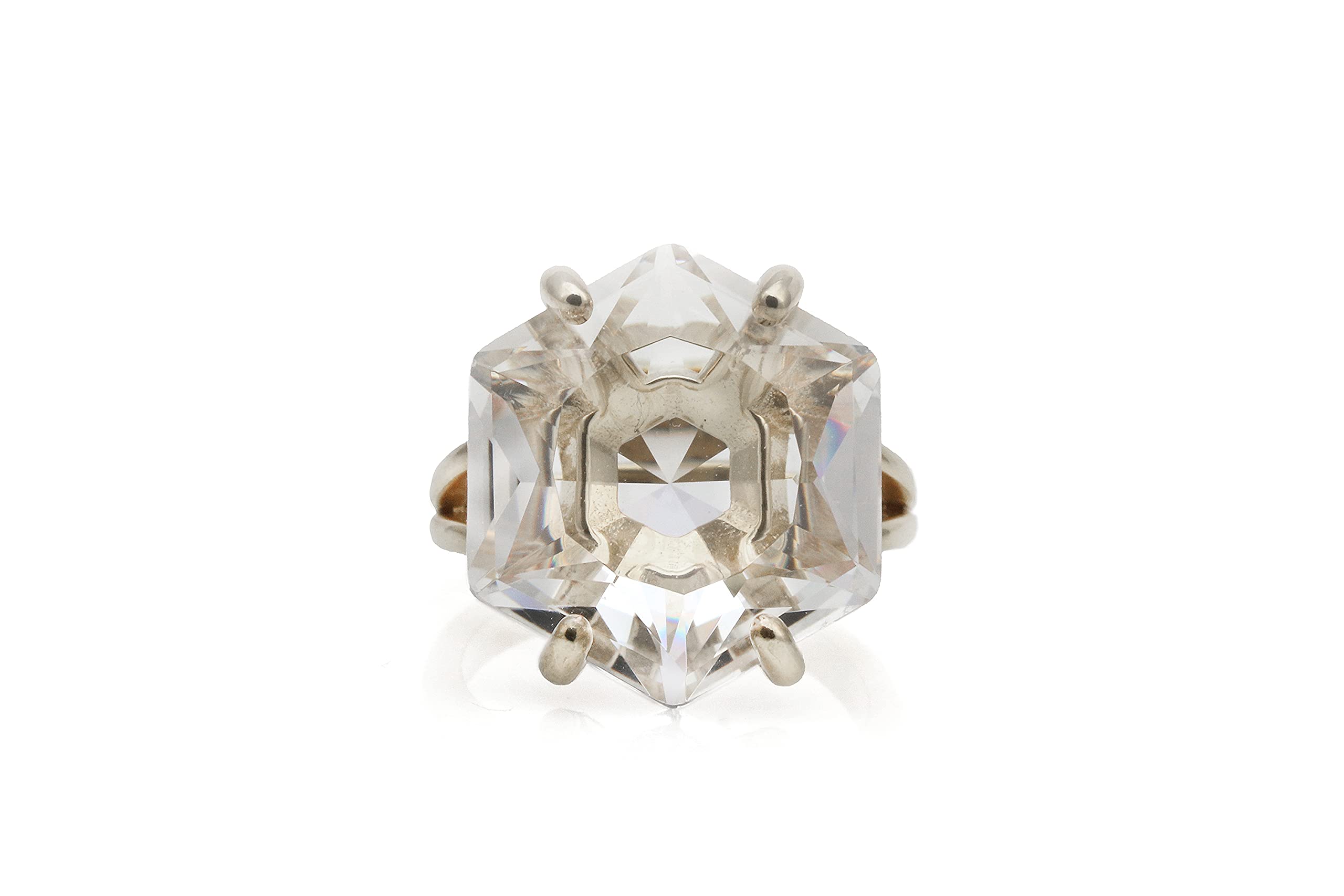 Hexagon Clear Quartz Silver Ring - Handmade Women's Jewelry for Engagement & Gifting