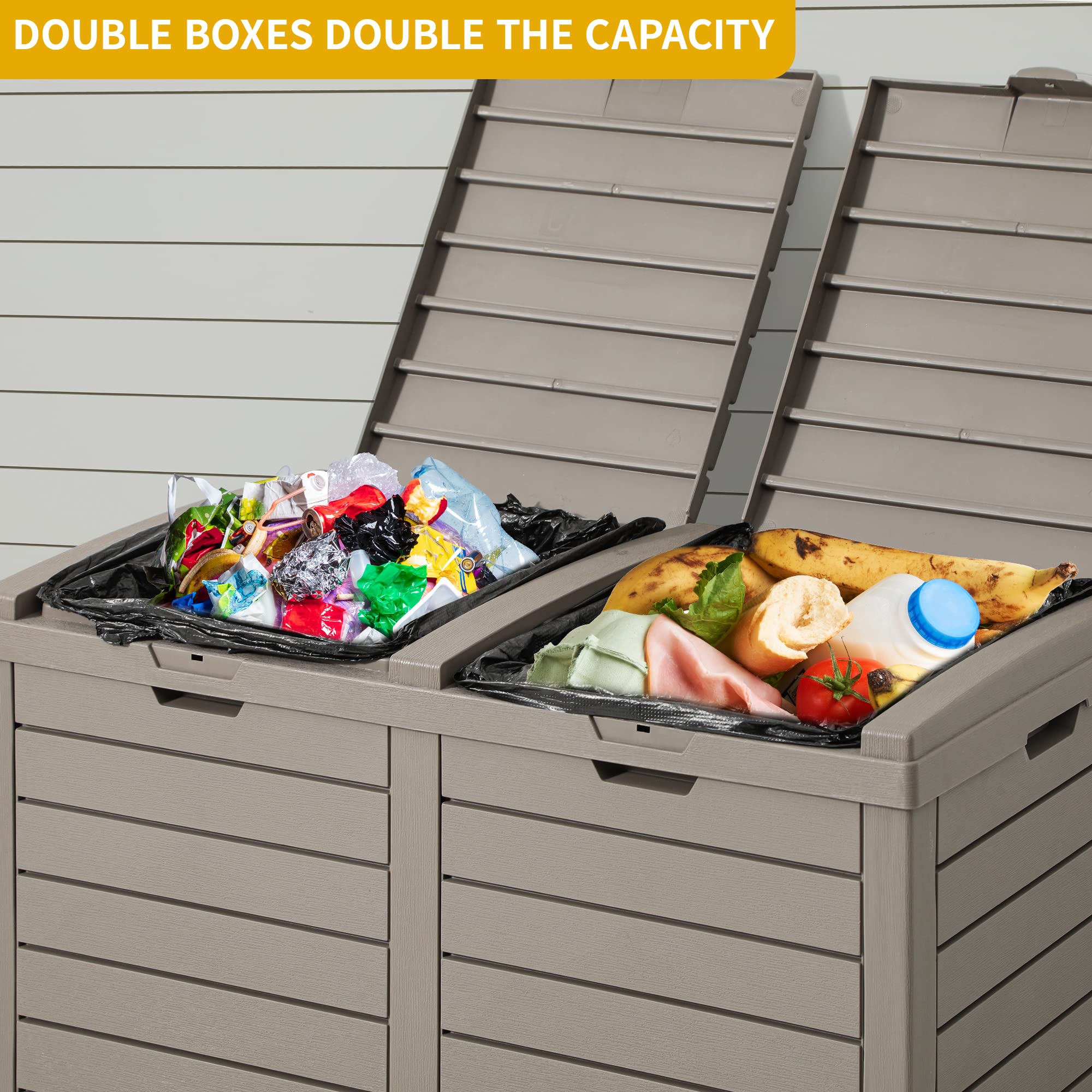 76 Gallon Outdoor Resin Trash Can with Dual Lid & Drip Trays - 248QT Hideaway Garbage Bin for Porch, Backyard, Deck, Patio, Poolside - Easy Maintenance, Durable (30.7