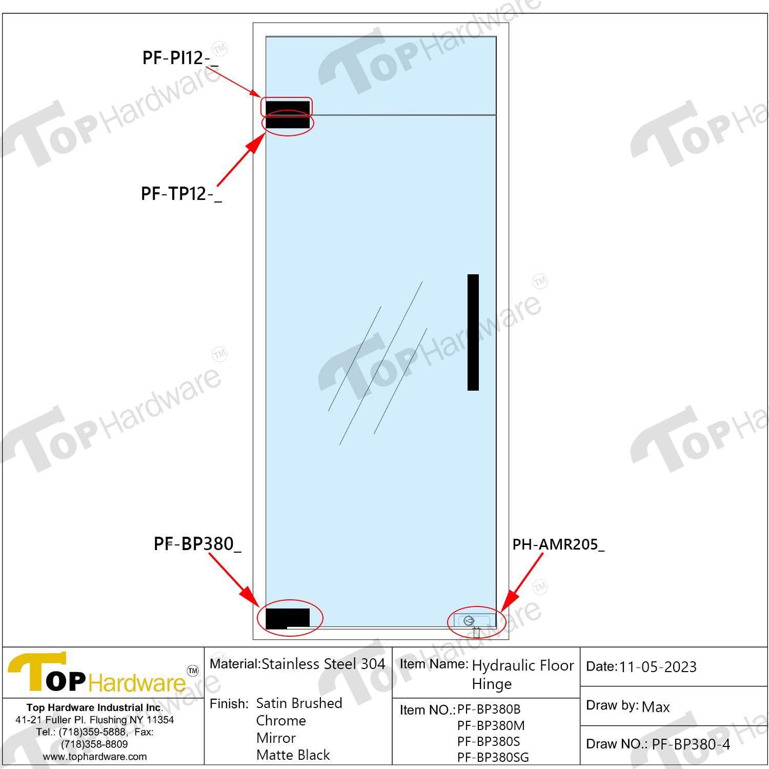 304 Stainless Steel Glass Door Hydraulic Floor Hinge for 1/2