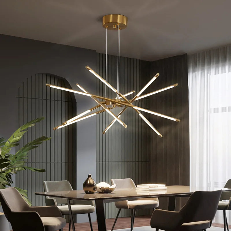 Modern LED Spoke Pendant Light Fixture - Industrial Chic Hanging Lamp for Dining Room, Kitchen Island & Living Room Decor