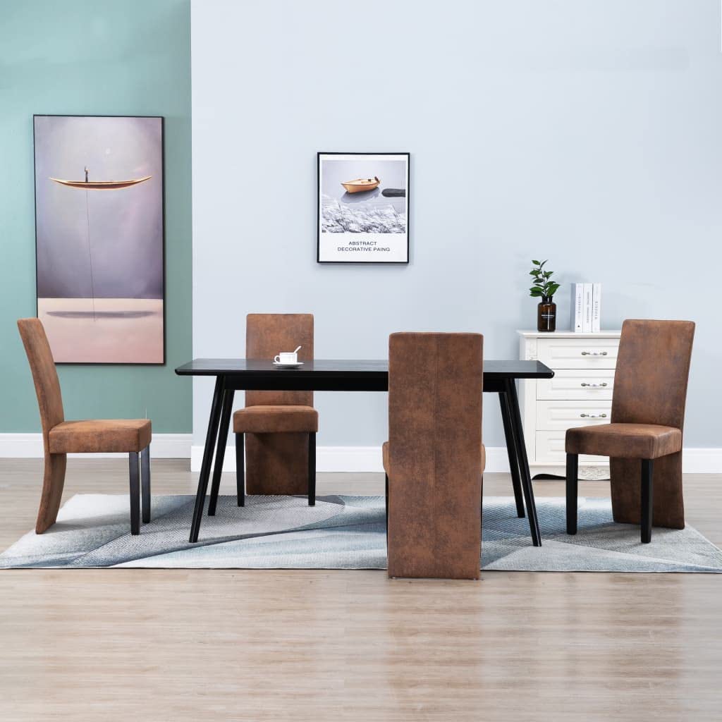 Modern High Back Dining Chairs Set of 4 - Brown Faux Suede Leather Upholstered Kitchen & Dining Room Chairs - Comfortable Living Room & Bedroom Side Chairs for Home Decor & Entertaining