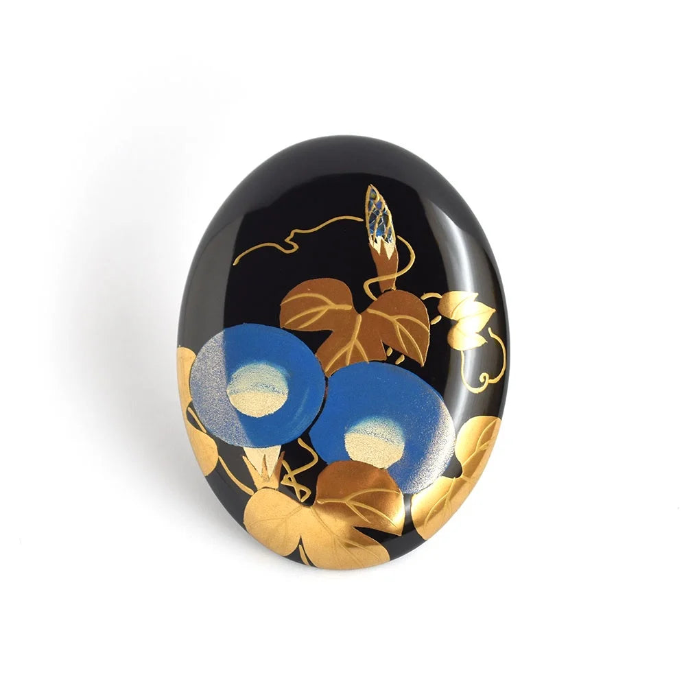Handcrafted Maki-e Urushi Lacquer Brooch - Katsura & Morning Glory Design | Traditional Japanese Lacquer Jewelry for Women | Perfect for Kimono, Formal Wear & Special Occasions