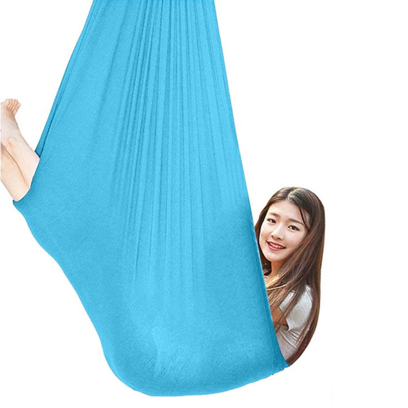 Kids & Adult Therapy Swing for Autism, ADHD, ADD - Indoor & Outdoor Sensory Hammock with Elastic Parcel Steady Seat - Lake Blue 100x280cm - Perfect for Relaxation, Sensory Therapy & Playrooms