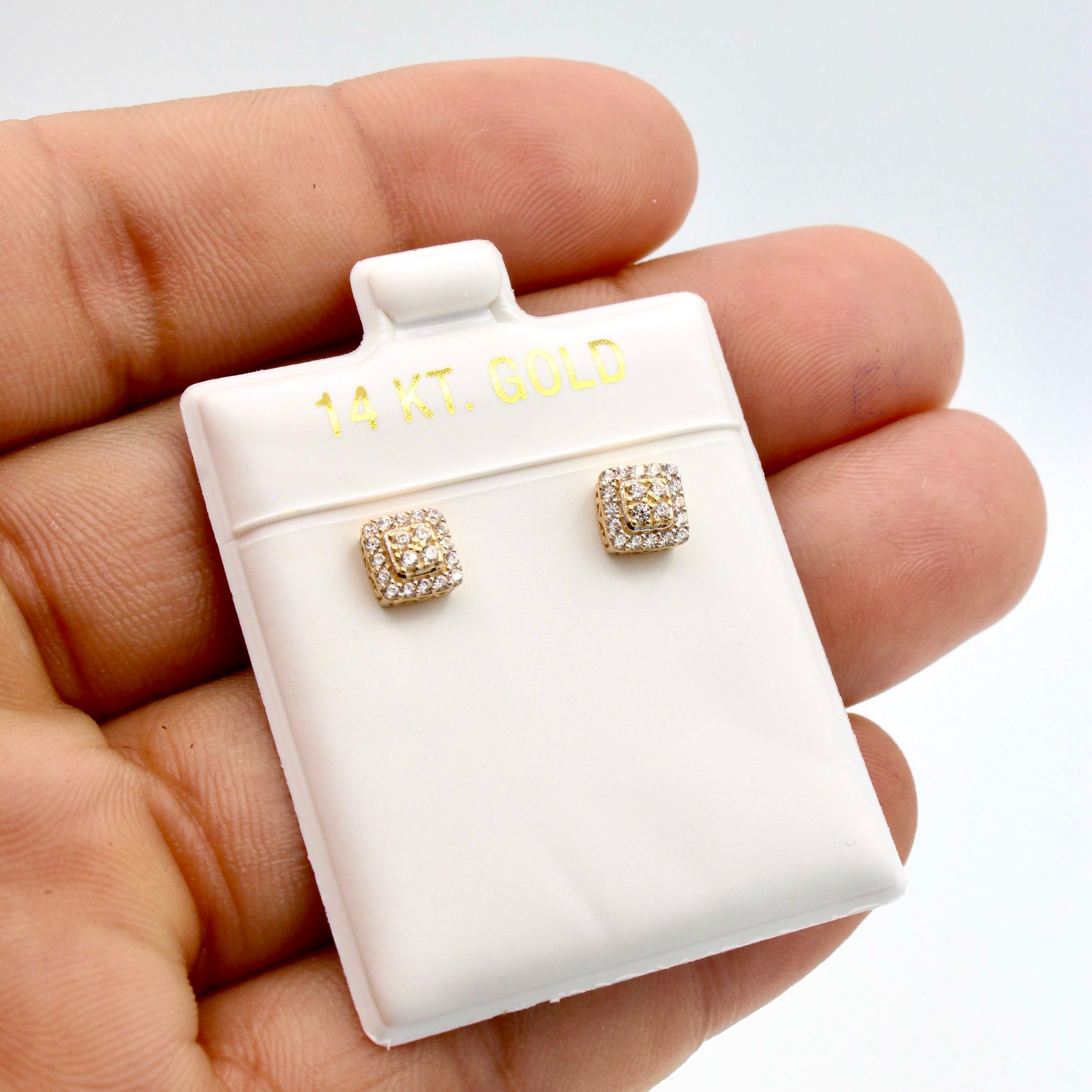 14K Gold CZ Square Stud Earrings (5.5mm) - Hypoallergenic Cubic Zirconia Jewelry for Women - Perfect for Weddings, Parties & Everyday Wear | JTJ™