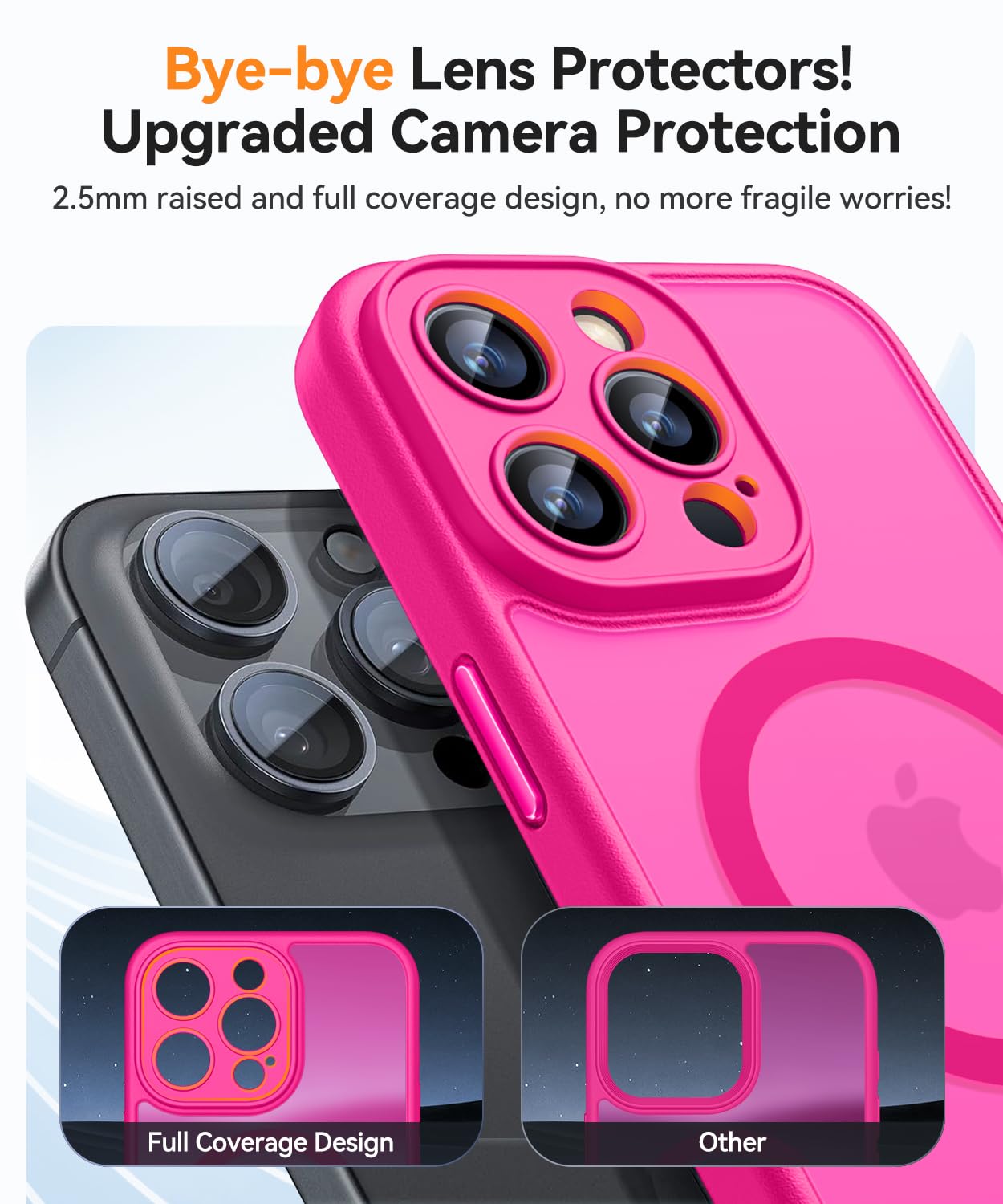 Magnetic iPhone 15 Pro Max Case (6.7 Inch) - Upgraded Full Camera Protection, Magsafe Compatible, Translucent Matte Finish, Shockproof Protective Cover in Hot Pink | Perfect for Everyday Use, Travel & Outdoor Activities