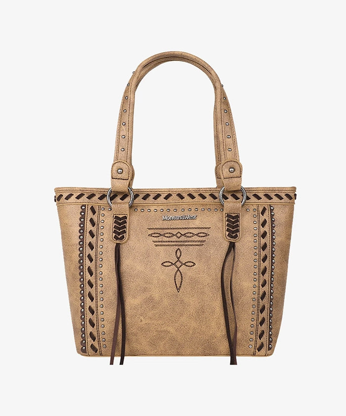 Montana West Diamond Cross Stitch Concealed Carry Tote Bag for Women - Stylish CCW Purse with Hidden Gun Pocket for Everyday Carry & Self Defense