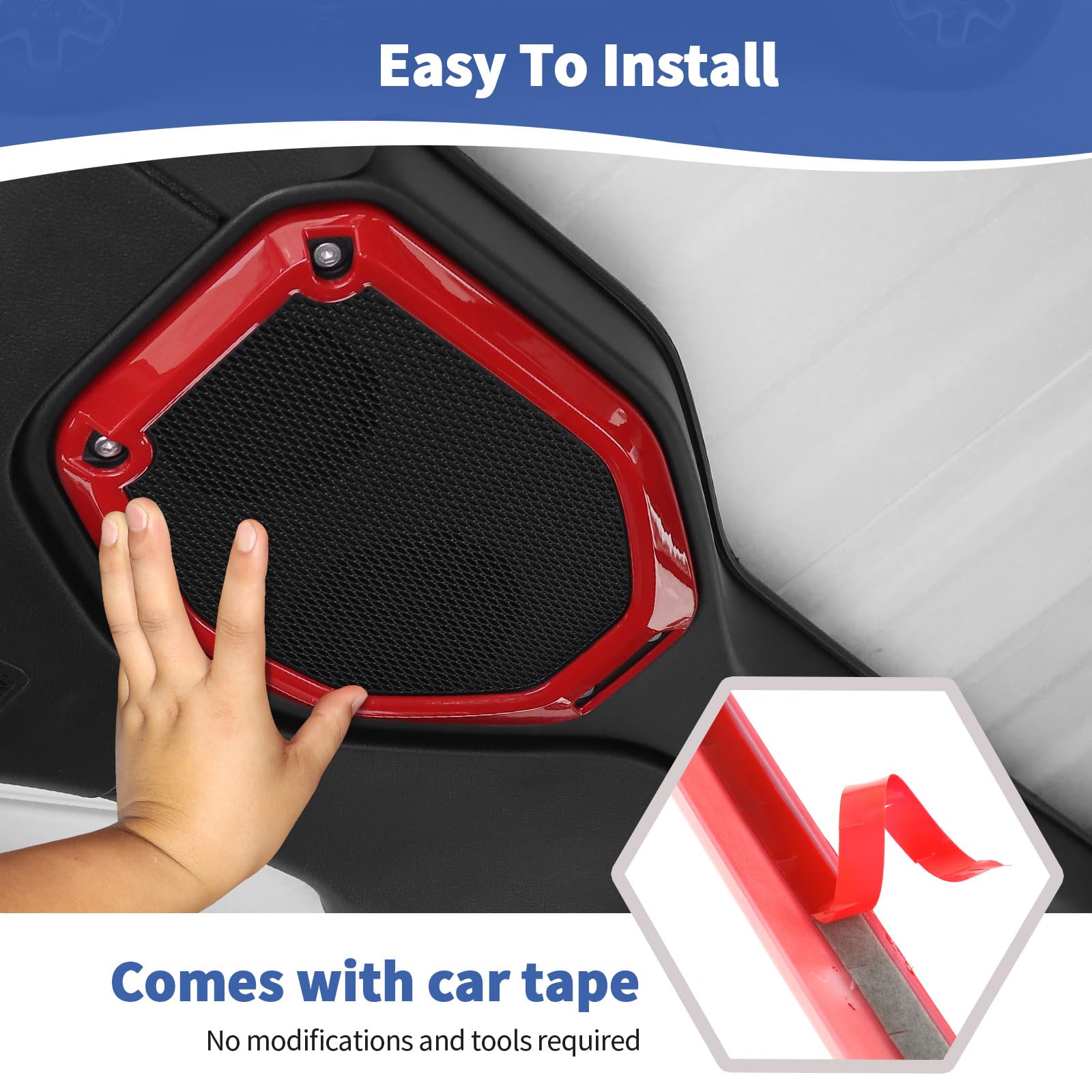 Jeep Wrangler JL JLU & Gladiator JT (2018-2023) RT-TCZ Roof Speaker Cover Trim - Red Interior Accessories (2pcs) - Perfect for Off-Road Adventures & Car Audio Upgrades