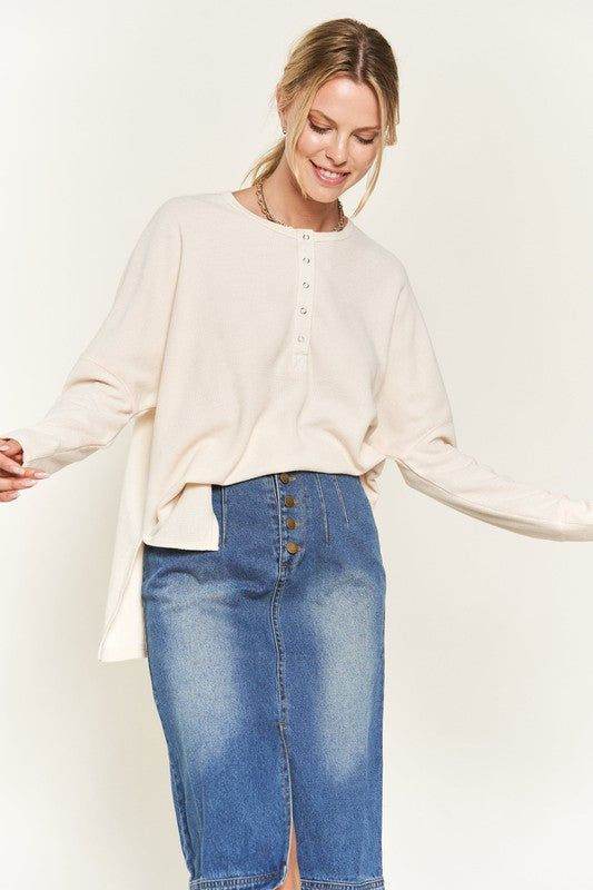 Stylish Button Down Side Slit Pullover Knit Top for Women | Casual & Office Wear | Perfect for Layering & Everyday Outfits