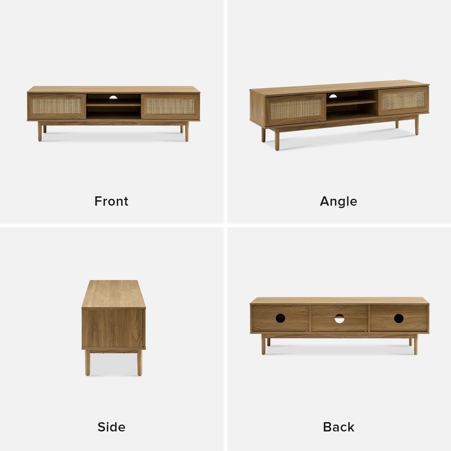 Haylee TV Stand for 55/60/65 Inch TVs - Modern Farmhouse Entertainment Center with Rattan Storage - Oak Media Console Credenza for Living Room & Bedroom - Perfect for Boho, Coastal & Rustic Home Decor