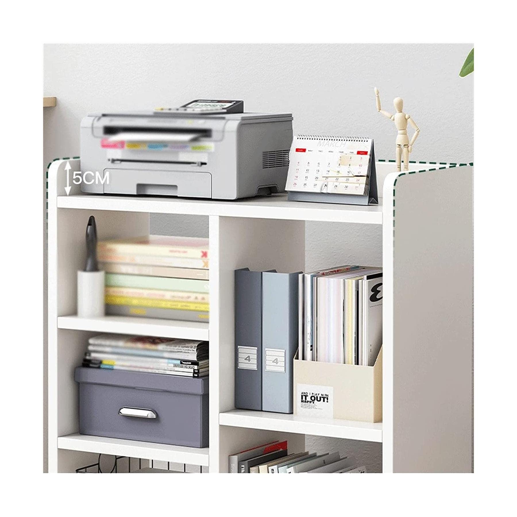 Portable Mobile Printer Stand with Storage Shelves - Wooden Fax Machine Cart on Wheels, Multi-Layer Printer Shelf for Home & Office - Ideal for Workspaces, Print Stations & Small Offices