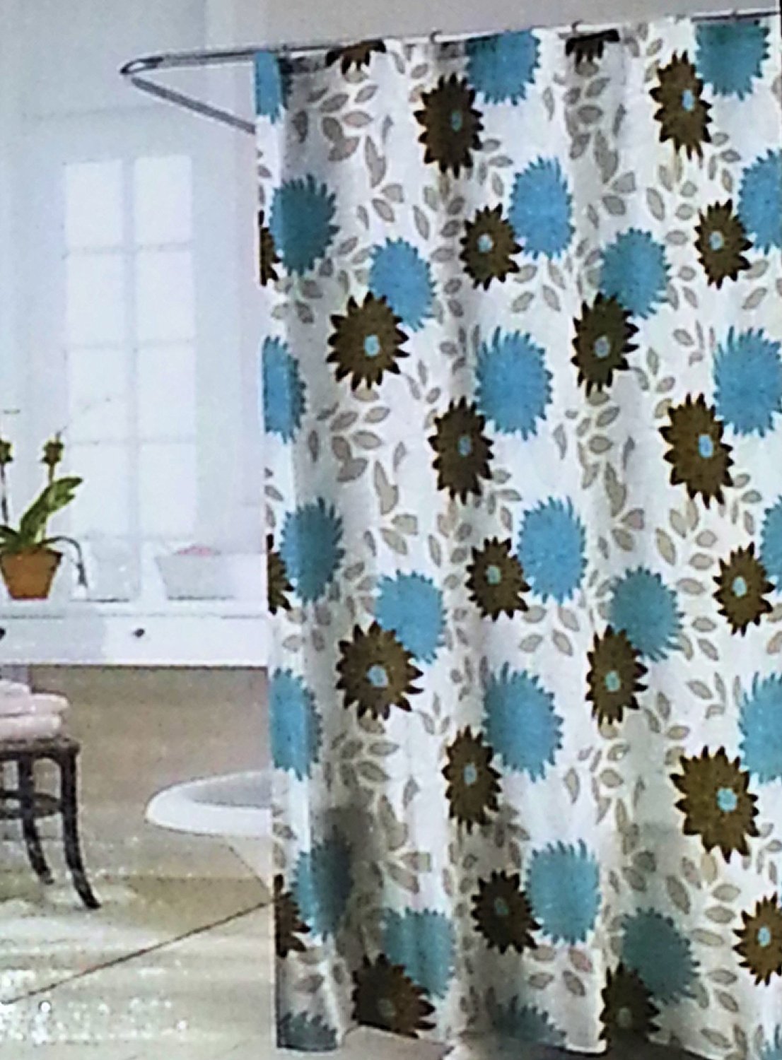 Floral Shower Curtain Fabric Canvas Asheville - Teal 70x72 Inch Waterproof Bathroom Decor for Modern Homes