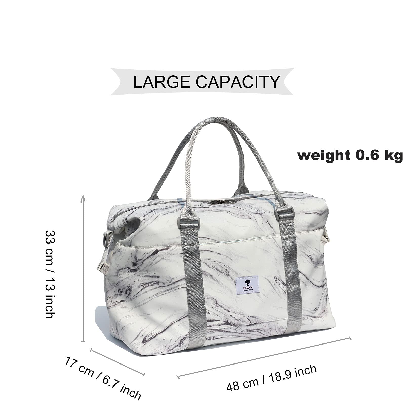 ESVAN Waterproof Travel Tote Duffel Bag - Gym, Weekender & Overnight Carry-On with Wet Pocket & Trolley Sleeve - Perfect for Workout, Business Trips & Weekend Getaways