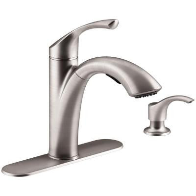 Kohler Mistos Single Handle Pull-Out Sprayer Kitchen Faucet - Stainless Steel Finish for Modern Sinks | Perfect for Cooking, Washing Dishes & Filling Pots