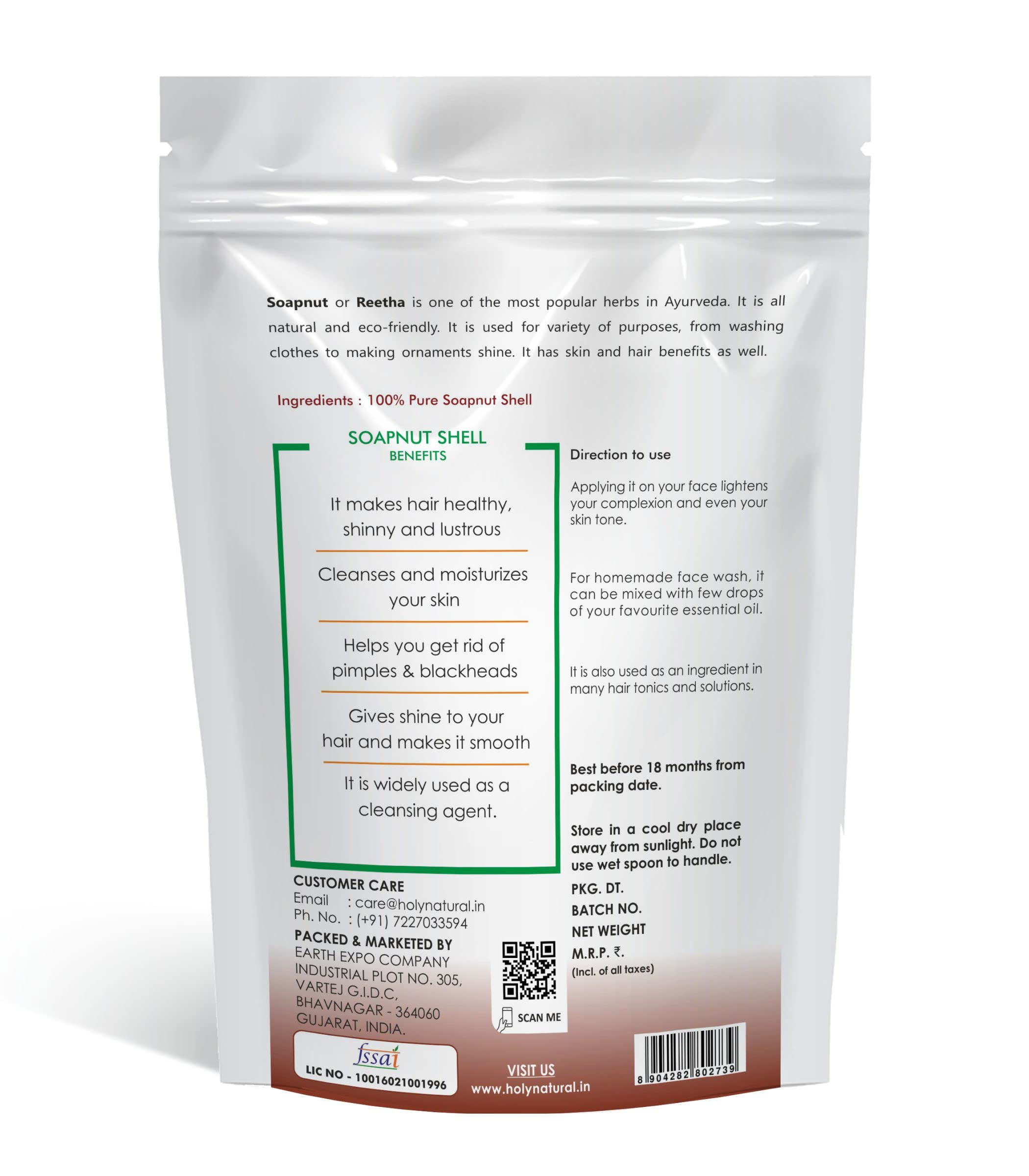 Organic Holy Natural Soap Nut Shells (Areetha) - Seedless, 250g - Natural Laundry Detergent & Eco-Friendly Cleaning Solution for Clothes, Hair & Household Use