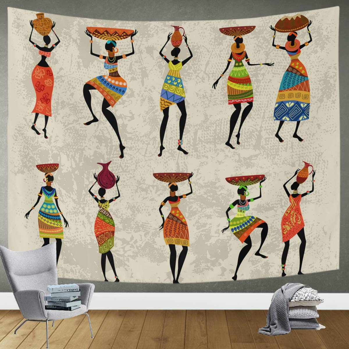DOMIKING African Woman Grunge Tapestry Wall Hanging - 60x51in Bohemian Decor for Bedroom, Living Room & Dorm | Trippy Hippie Aesthetic for Home, Apartment & College Room Decor