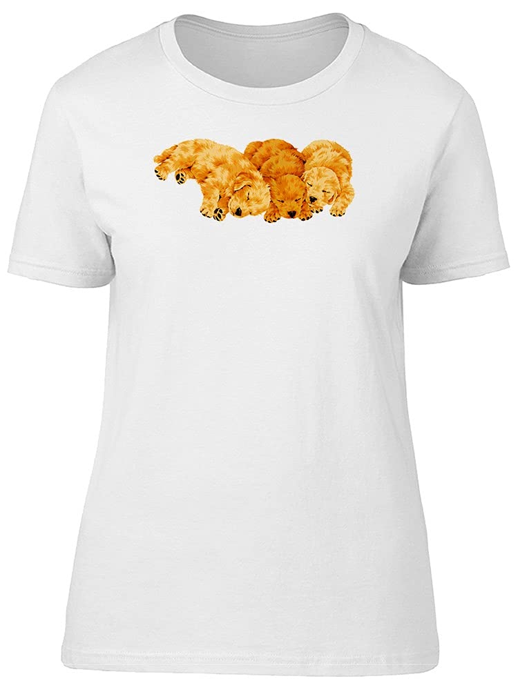 Women's Three Sleeping Golden Dogs Graphic T-Shirt - Cute & Comfortable Casual Tee for Dog Lovers | Perfect for Lounging, Weekend Outfits & Dog Park Visits