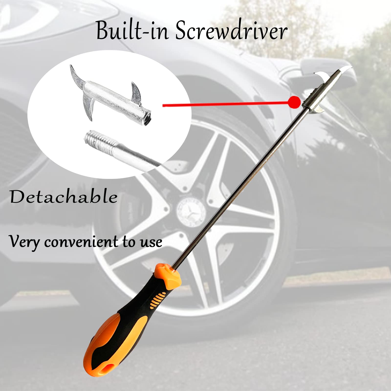 Multifunctional Stainless Steel Tire Stone Removal Tool - Portable Car Wheel Cleaning Hook with Screwdriver for Automotive Repair & Maintenance | Perfect for Off-Roading, Winter Driving & DIY Tire Care