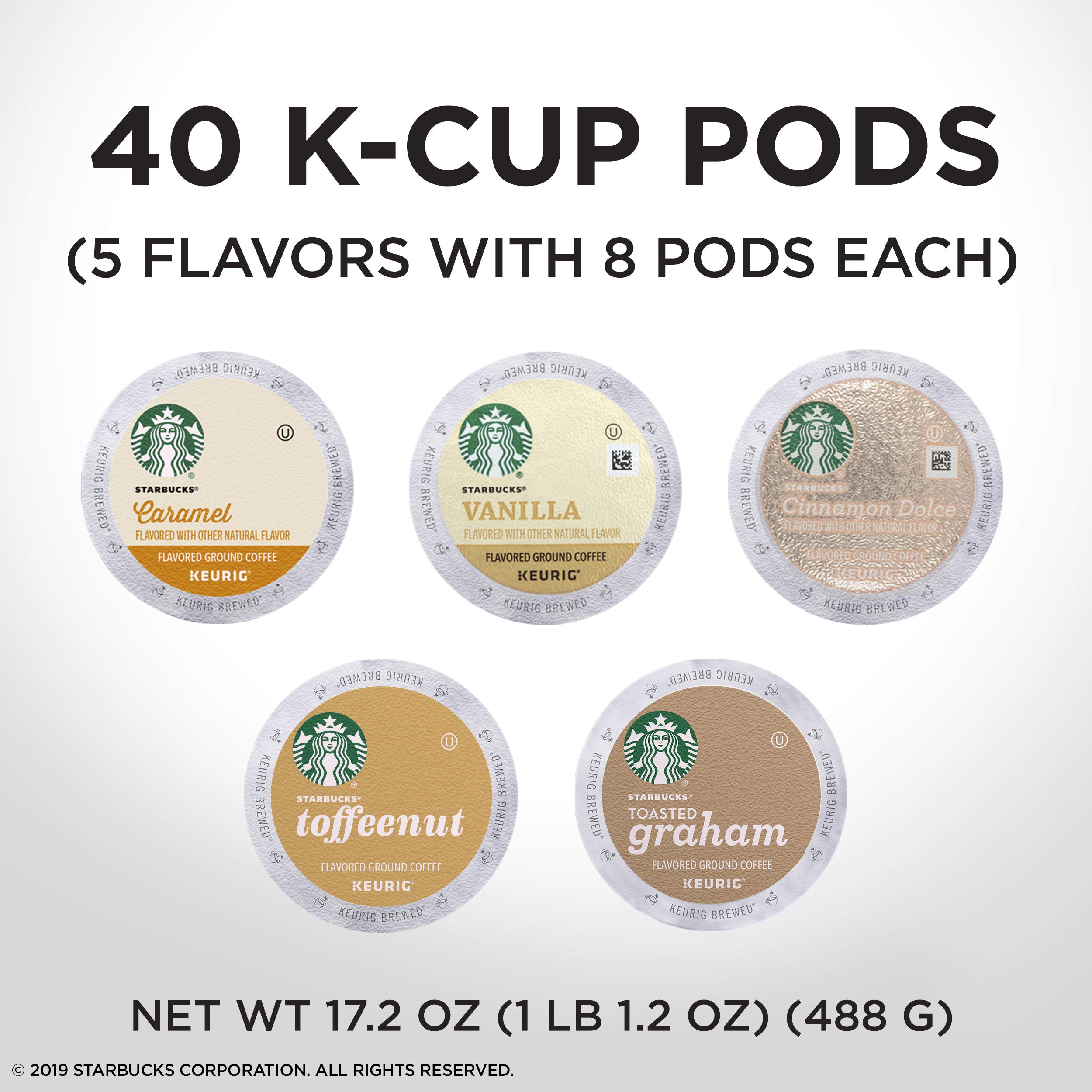 Starbucks Black & Flavored K-Cup Coffee Pods Variety Pack for Keurig Brewers - 6 Boxes (60 Pods) + 1 Box (40 Pods) - Perfect for Home, Office & Morning Brewing