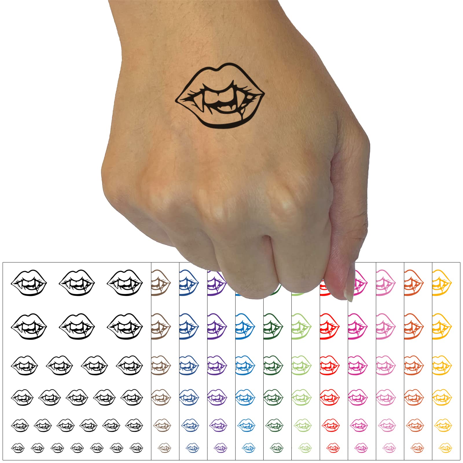 Vampire Lips & Teeth Halloween Temporary Tattoos - Waterproof Fake Body Art Set (Light Green) | Scary Costume Accessories for Halloween Parties & Cosplay