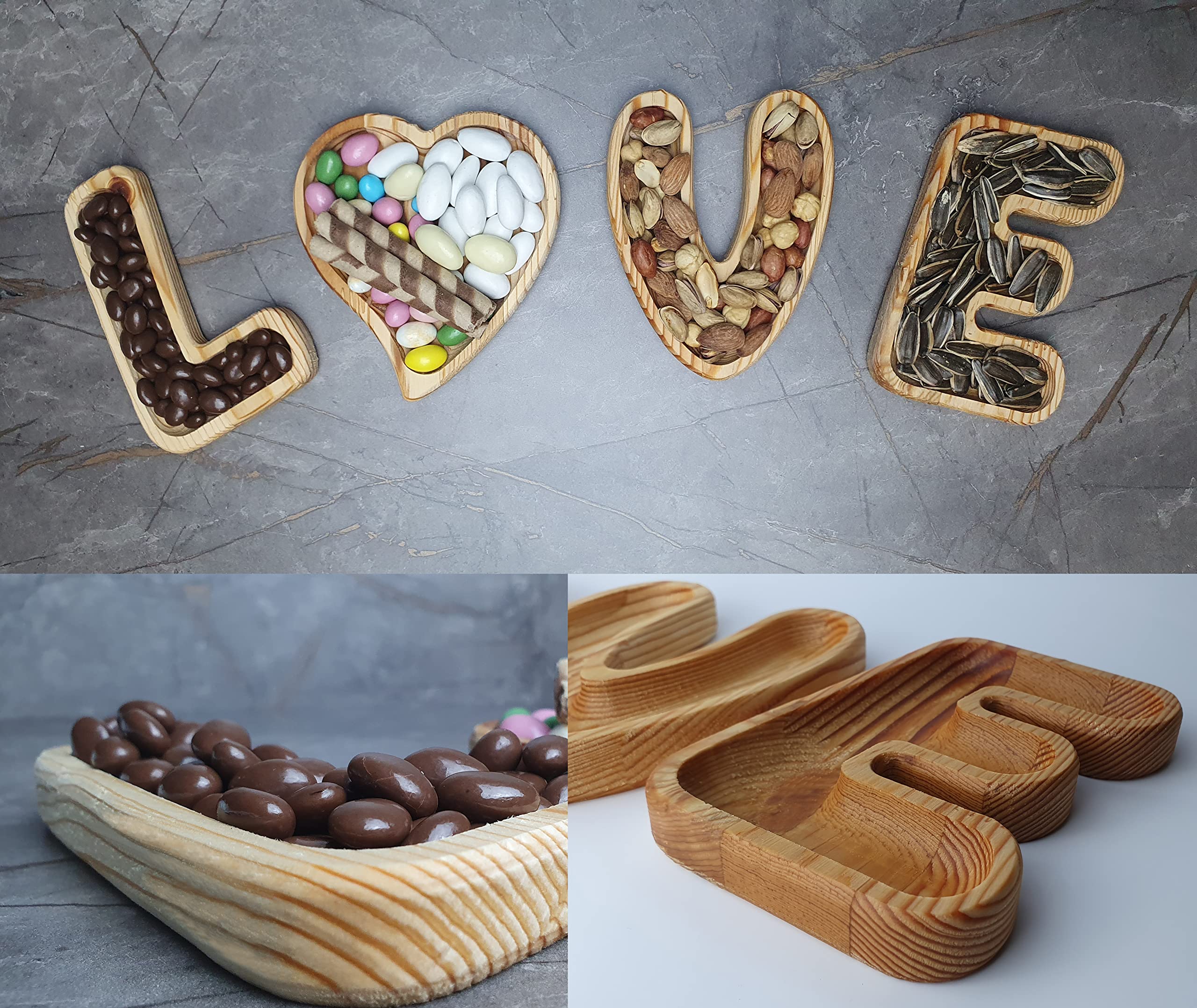 Avior Wooden Nut Bowl with Love Letters - Elegant Serving Dish for Nuts, Candy & Snacks - Perfect for Parties, Weddings & Home Decor