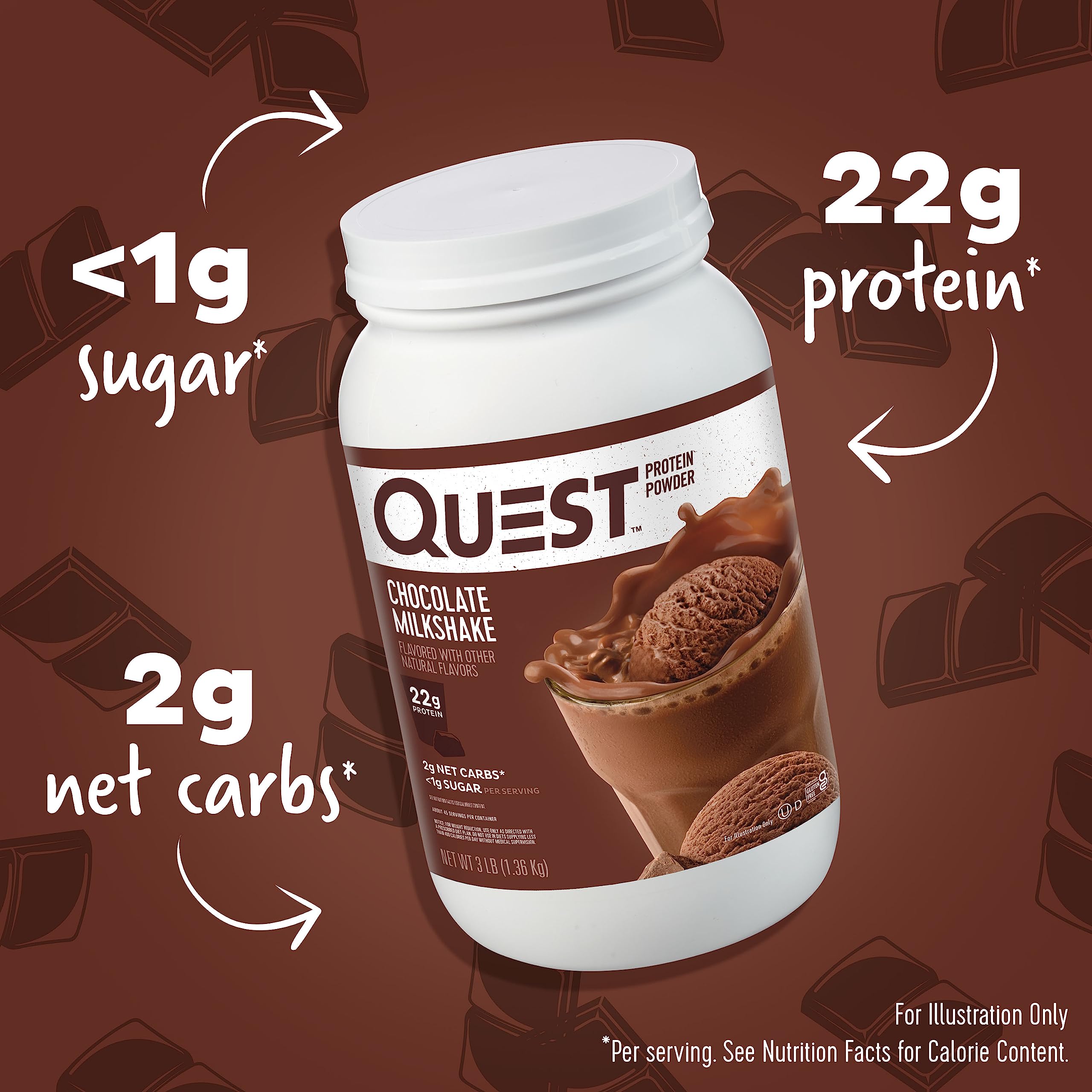 Quest Nutrition Chocolate Milkshake Protein Powder - 3lb (43 Servings) | 22g Protein, 1g Sugar, Low Carb & Gluten Free | Perfect for Post-Workout Recovery & Weight Management