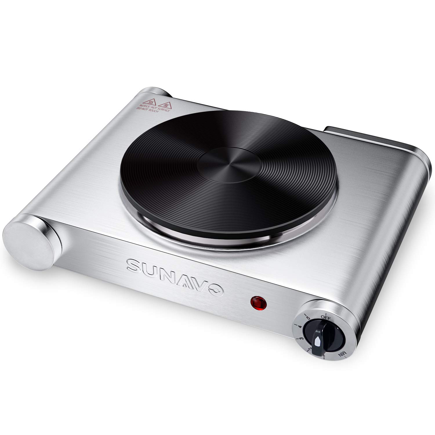 Portable Electric Single Burner Hot Plate - 1500W, 5 Power Levels, Cast Iron & Stainless Steel - Perfect for Dorms, Apartments, Office Cooking & Outdoor Use