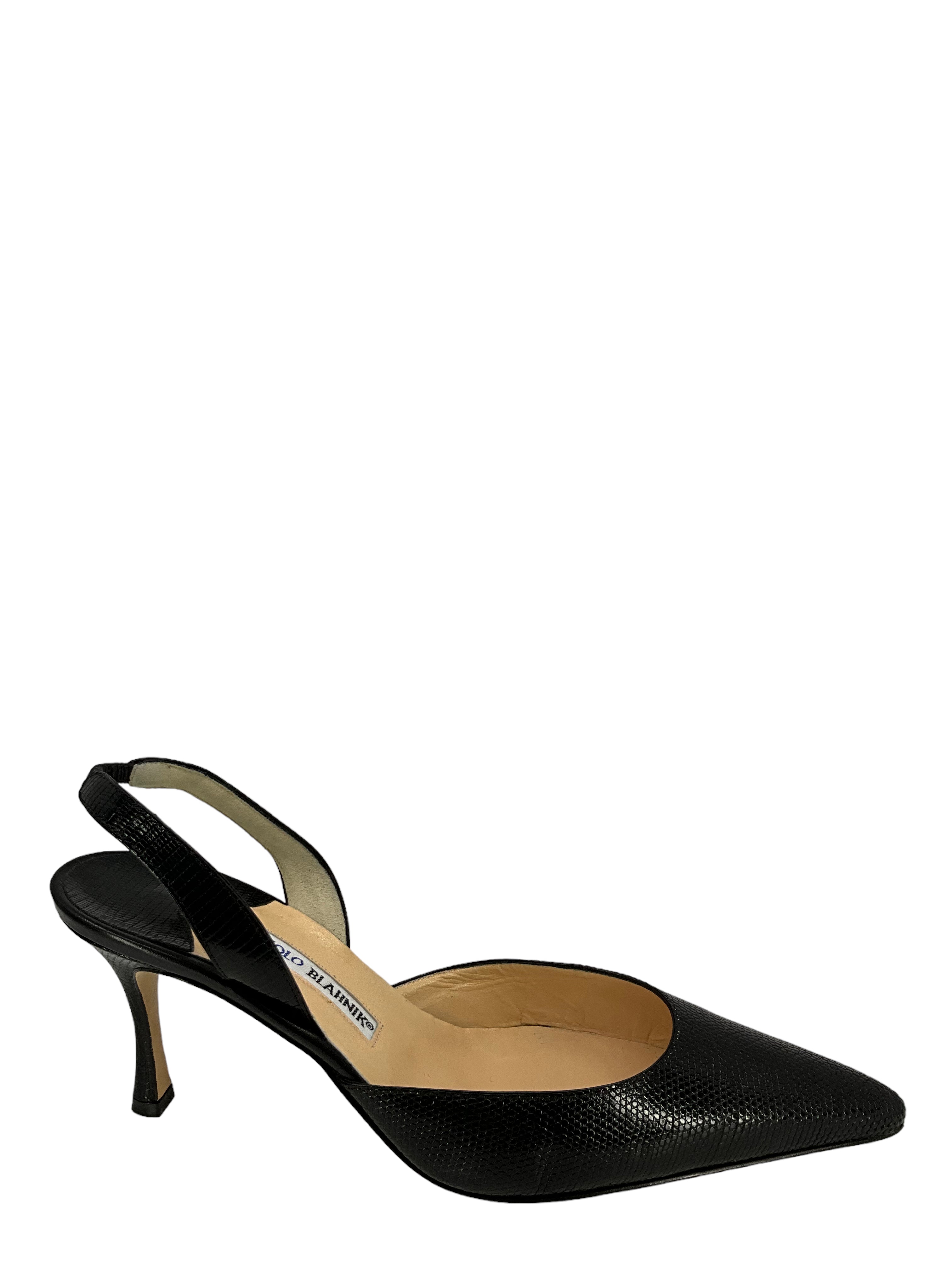 Manolo Blahnik Lizard Print Slingback Heels - Women's Luxury Designer Pumps for Weddings, Parties & Special Occasions
