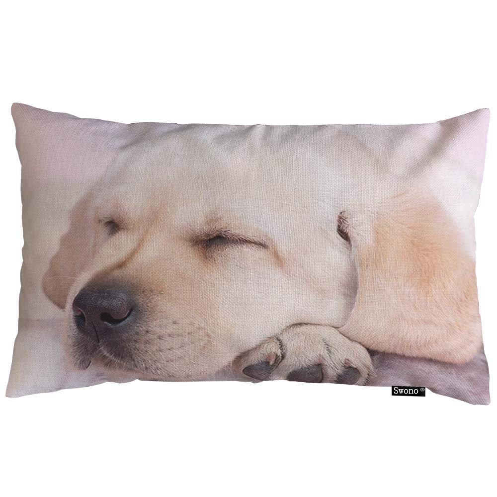 Funny Labrador Puppy Dog Throw Pillow Cover - 12x20 Inch Cotton Linen Decorative Cushion Case for Sofa, Bed & Couch - Perfect for Pet Lovers' Home Decor, Living Room Accent & Cozy Bedroom Styling