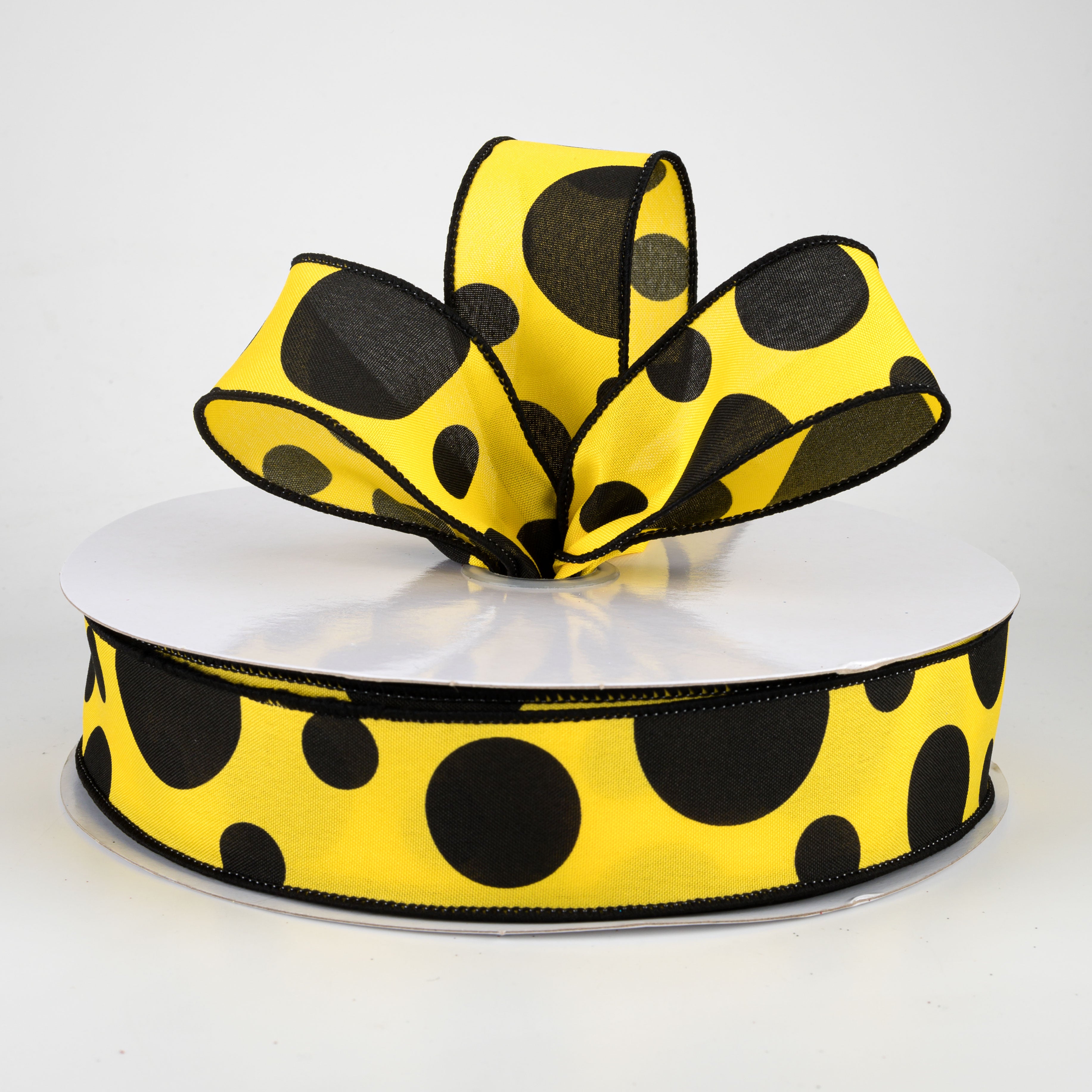 1.5 Inch Giant Three Size Polka Dot Ribbon - Yellow and Black Ribbon Spool (50 Yards) for Gift Wrapping, Bow Making, Crafts, and DIY Decorations