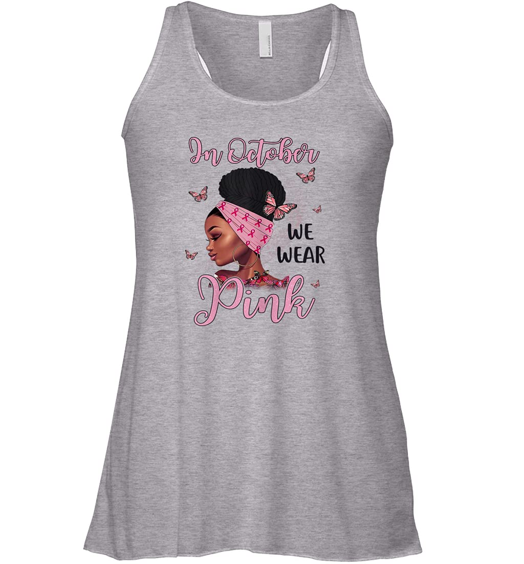 Black Women's Pink Ribbon Breast Cancer Awareness Racerback Tank Top - October We Wear Pink Gift for Support & Solidarity - Perfect for Fundraisers, Walks, and Awareness Events
