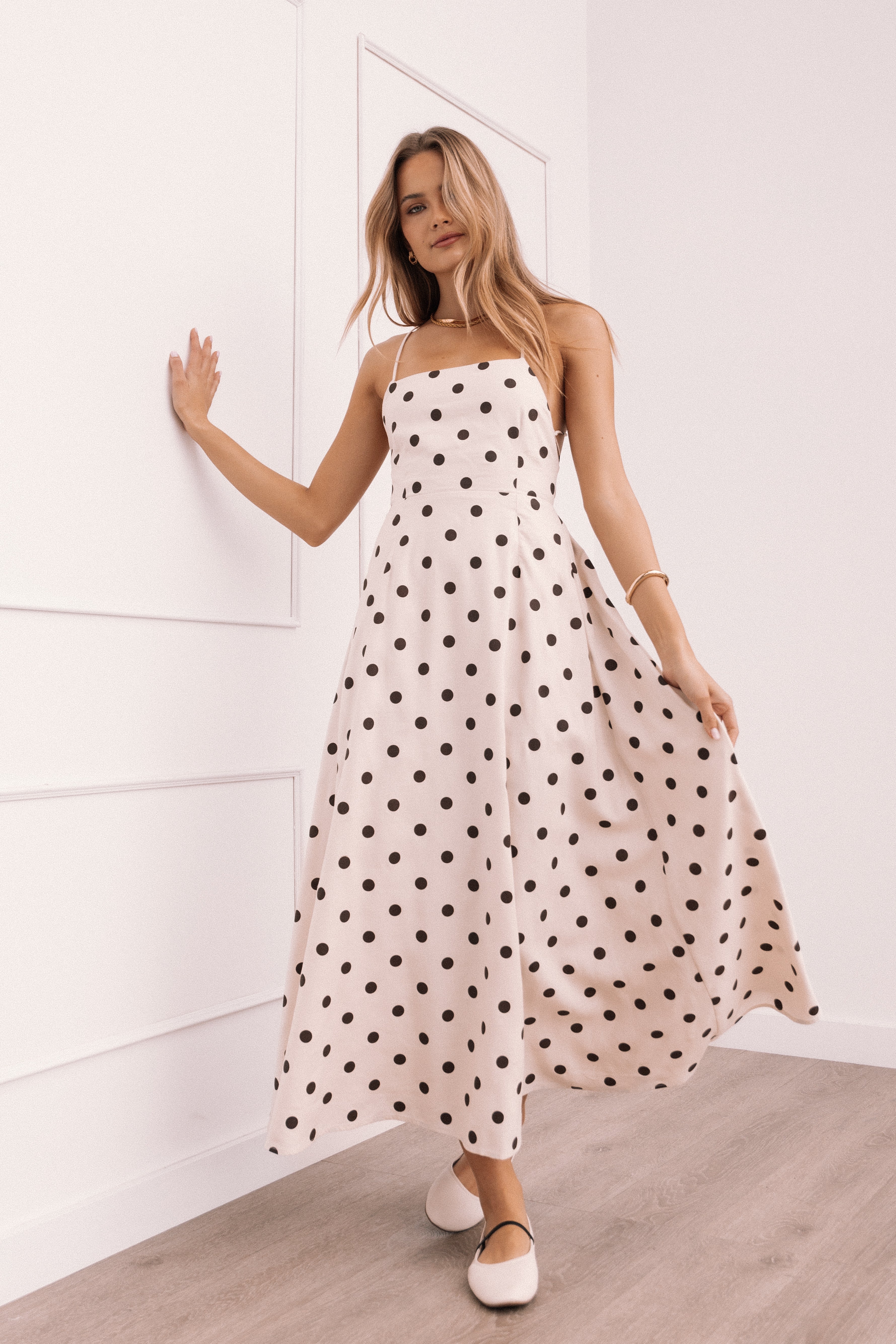 Kailana Women's Midi Dress - Elegant Cream Flowy Summer Dress for Casual Outings, Beach Vacations & Date Nights
