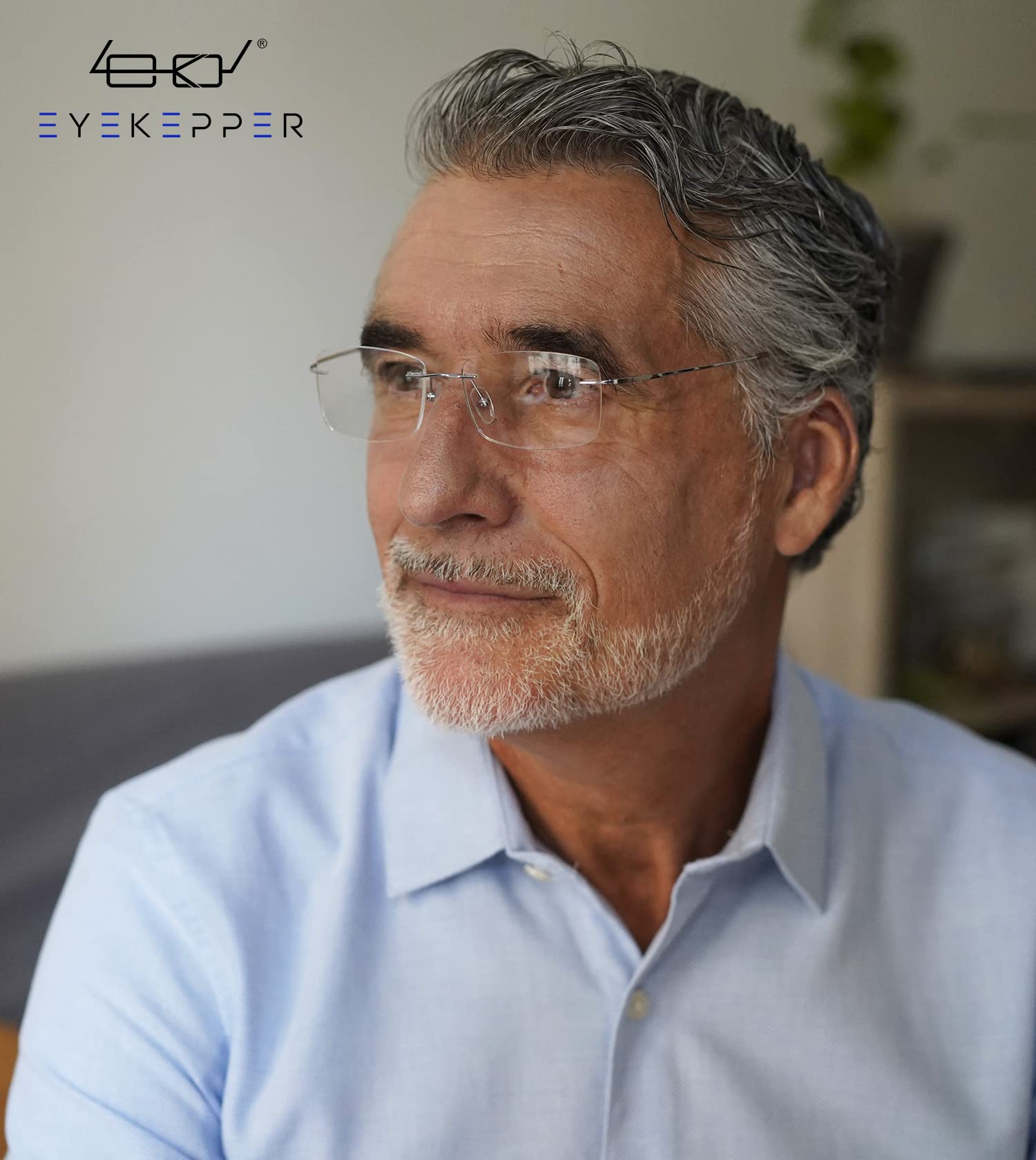 Titanium Rimless Reading Glasses for Men +3.00 Strength - Lightweight Gunmetal Eyewear for Reading, Computer Work & Outdoor Use