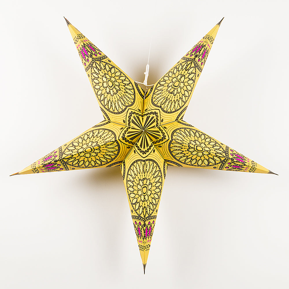24-Pack Yellow Paper Star Lanterns with Window - Hanging Wedding & Party Decorations for Indoor/Outdoor Events, Chinese New Year, Baby Showers & Home Decor
