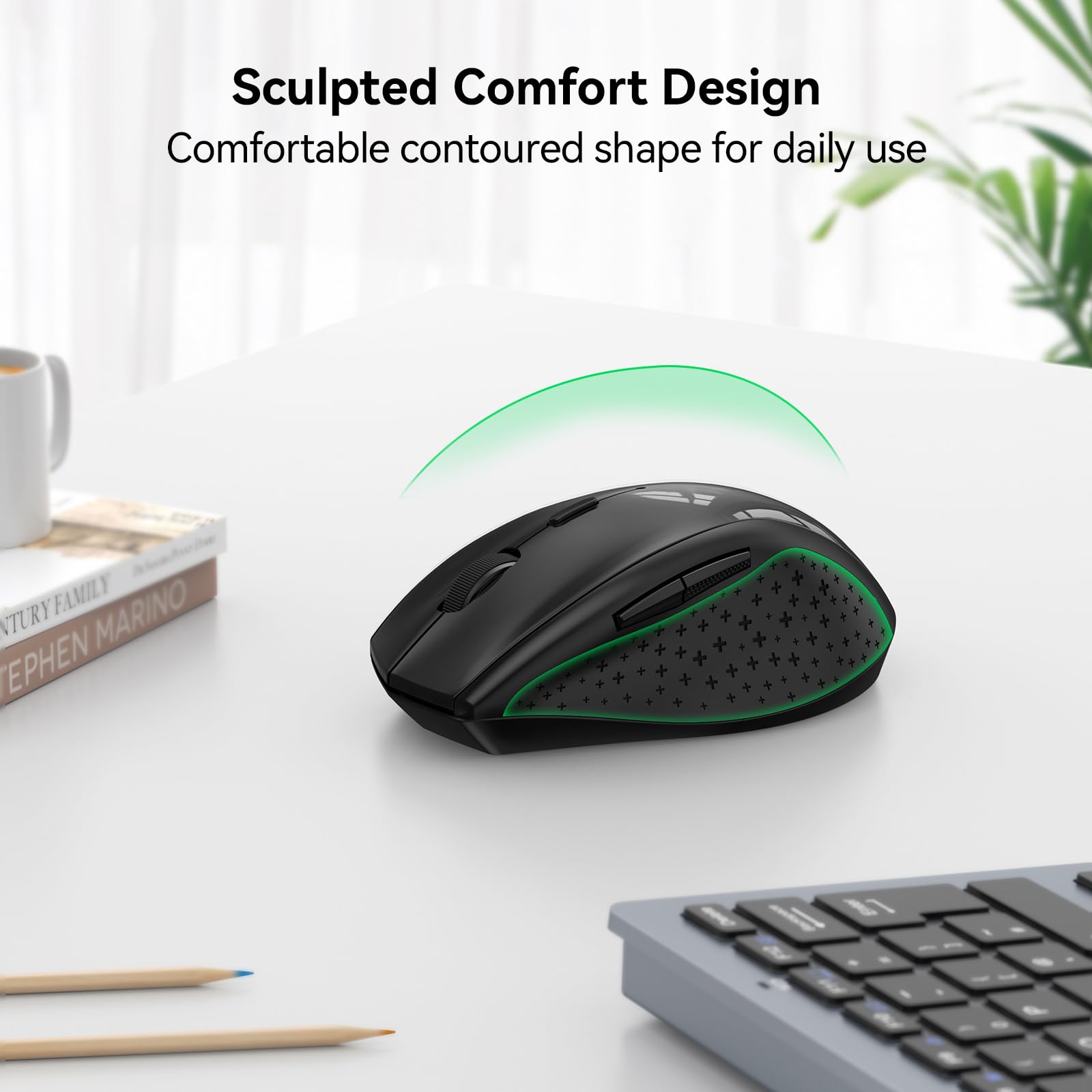 TECKNET 2.4G Wireless Mouse for Laptop & Computer - 3200 Adjustable DPI, Ergonomic Design, 6 Buttons, 30-Month Battery Life - Portable USB Optical Mouse for Office, Gaming & Travel