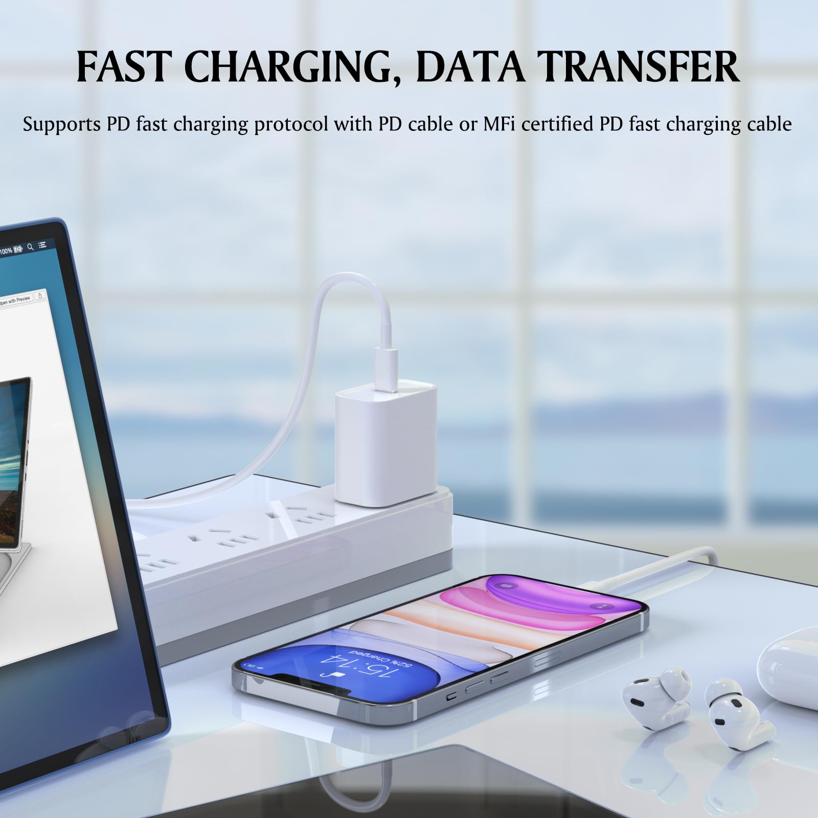 2-Pack USB C Fast Charger for iPhone 14/13/12/11 Pro/Pro Max/XS/XR/X/SE/8 - Includes 6FT Type C to Lightning Cable - Quick Charge Power Adapter for Home, Office & Travel