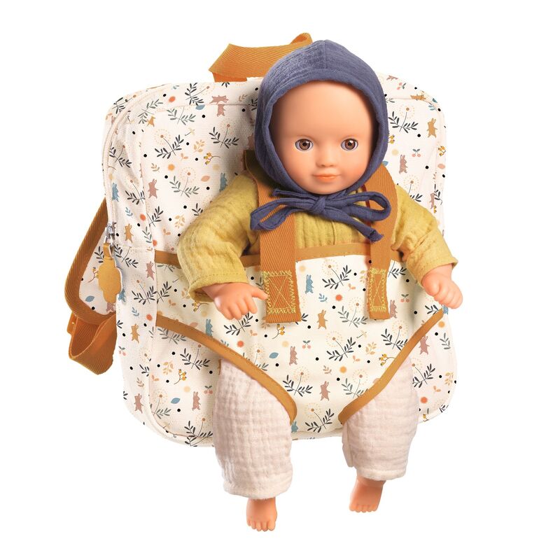 Djeco 2-in-1 Doll Backpack & Carrier for Kids - Convertible Toy Storage Bag for Dolls and Accessories - Perfect for Travel, Playdates, and Pretend Play