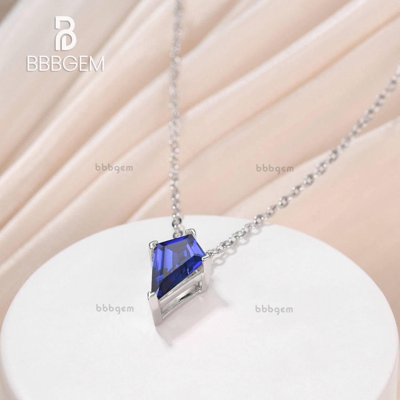 3ct Kite Shape Blue Sapphire Solitaire Pendant Necklace - 14K Solid White Gold Jewelry for Women - Perfect for Weddings, Anniversaries & Special Occasions
