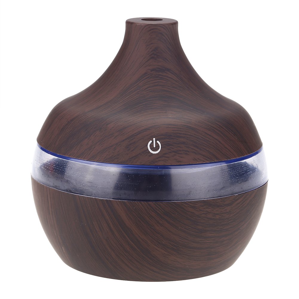 Wood Grain Humidifier 300ml - USB Powered Cool Mist Humidifier with Colorful LED Night Light for Home, Office, Car & Bedroom - Perfect for Dry Air Relief, Aromatherapy & Baby Nursery
