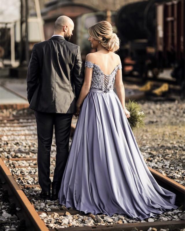 Elegant Lace Embroidery Satin Ball Gown - Off Shoulder Wedding Dress for Brides | Perfect for Formal Events, Prom, Evening Galas & Special Occasions